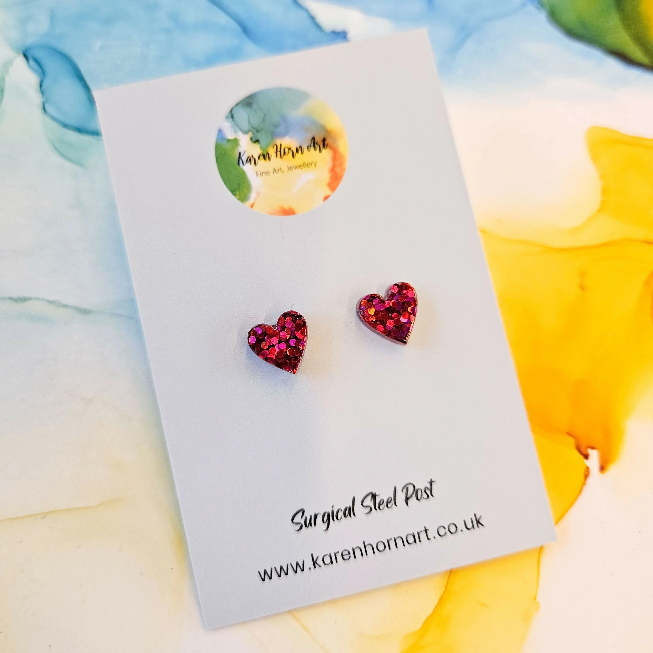 Handmade Glitter Hearts Resin Studs - Image 3