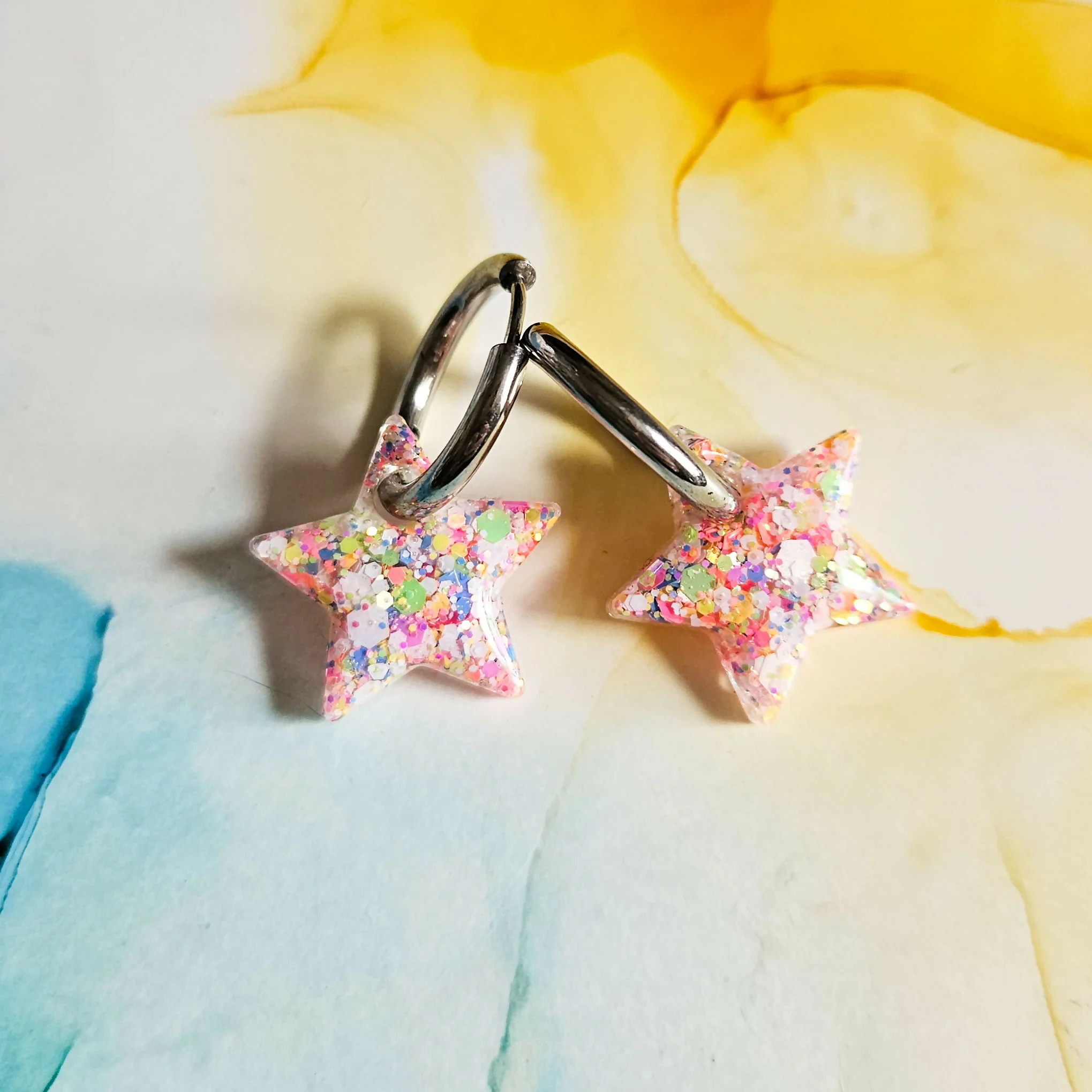 Handmade Glitter Stars Resin Charms On Hoop Earrings - Image 4
