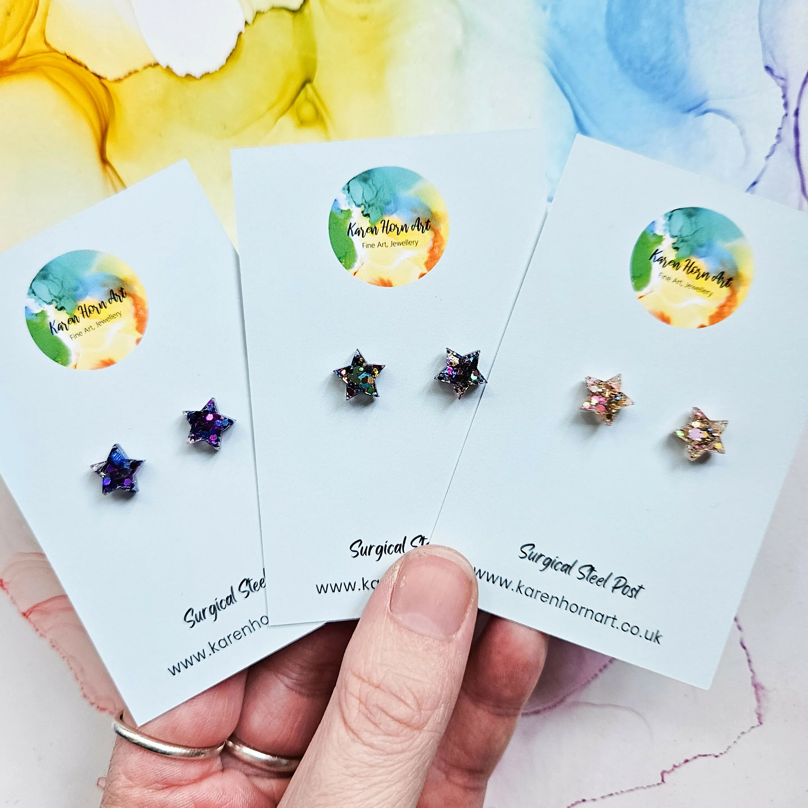 Handmade Glitter Stars Resin Studs