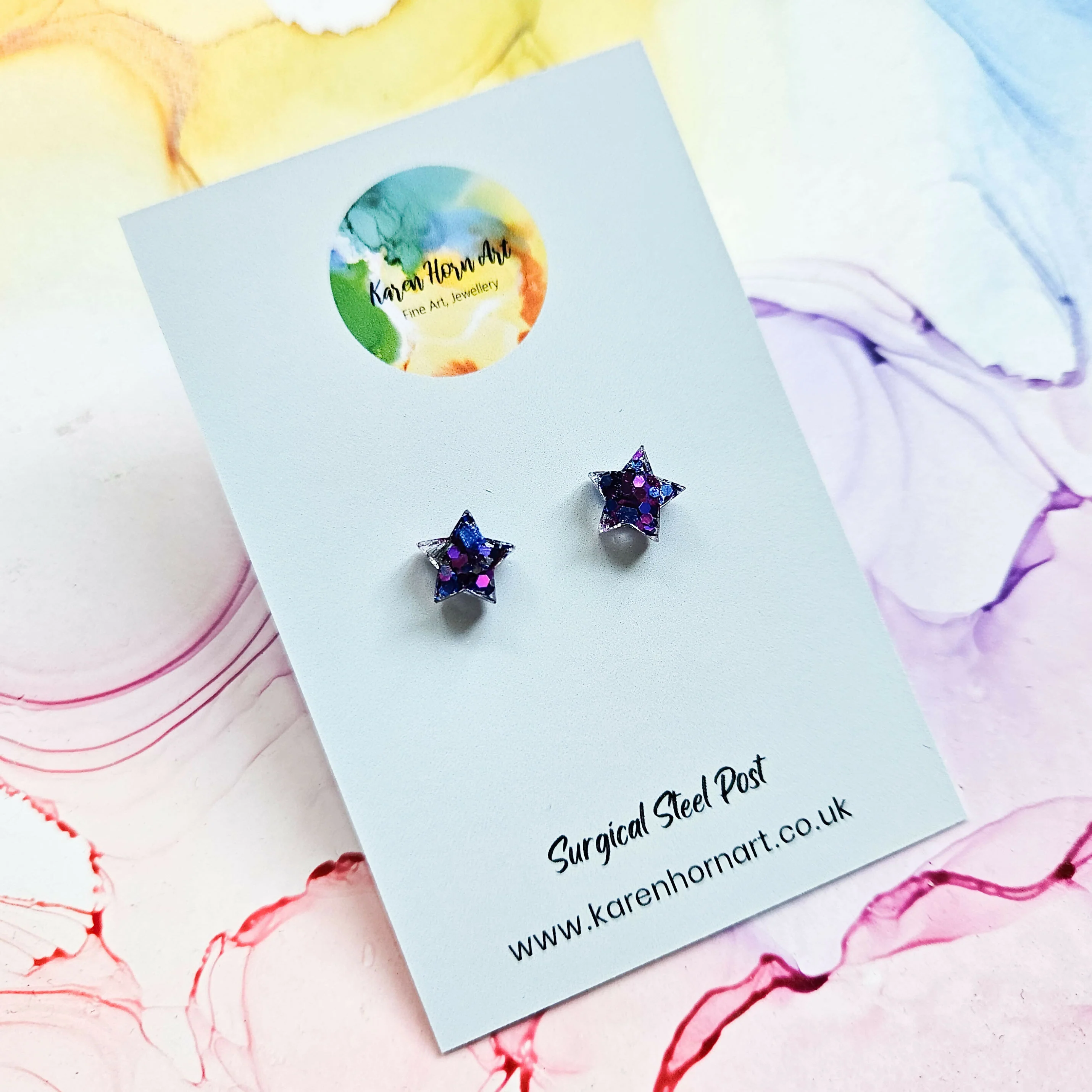 Handmade Glitter Stars Resin Studs - Image 2