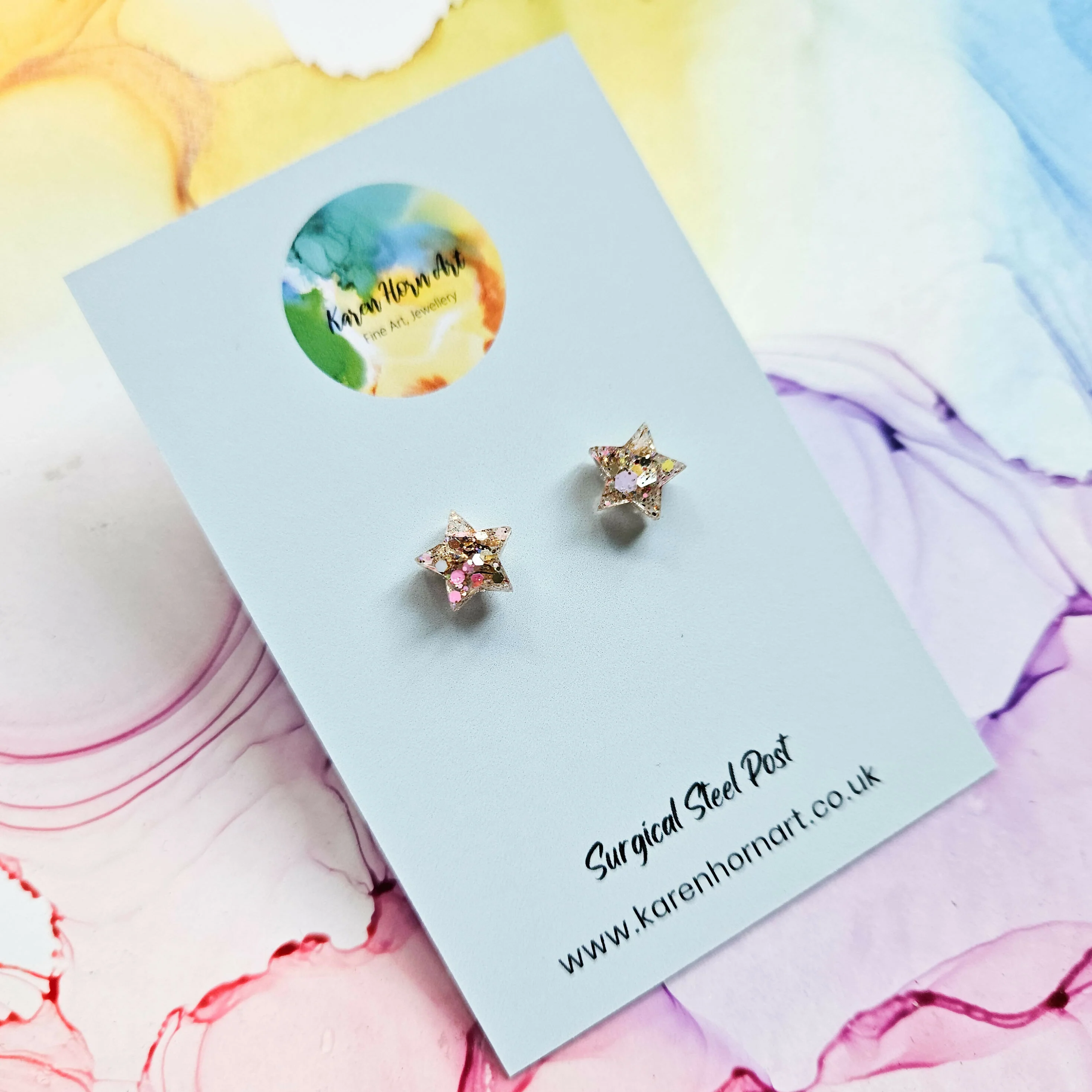 Handmade Glitter Stars Resin Studs - Image 3