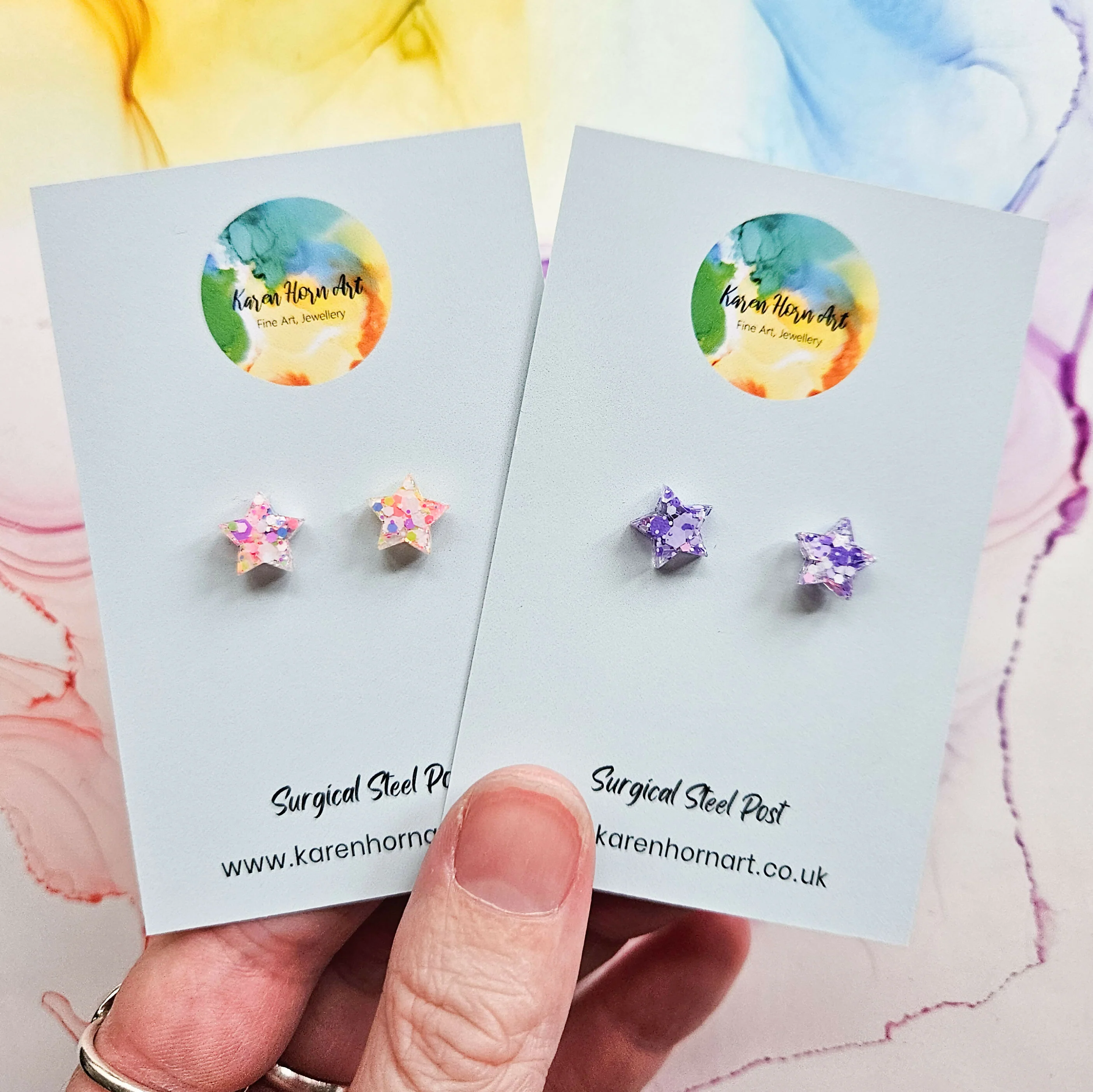 Handmade Glitter Stars Resin Studs Purple Pink Or White Neon - Image 2