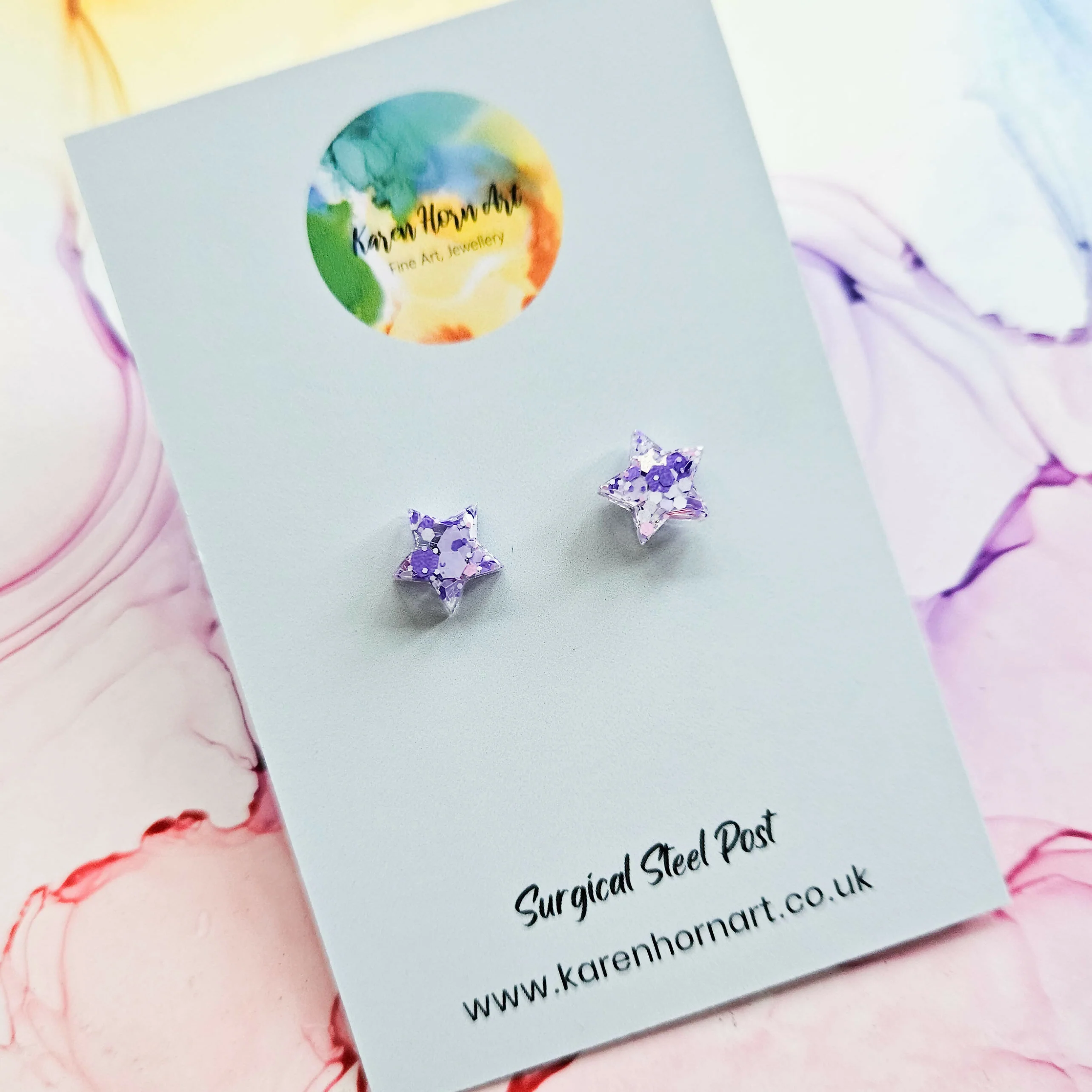 Handmade Glitter Stars Resin Studs Purple Pink Or White Neon - Image 3