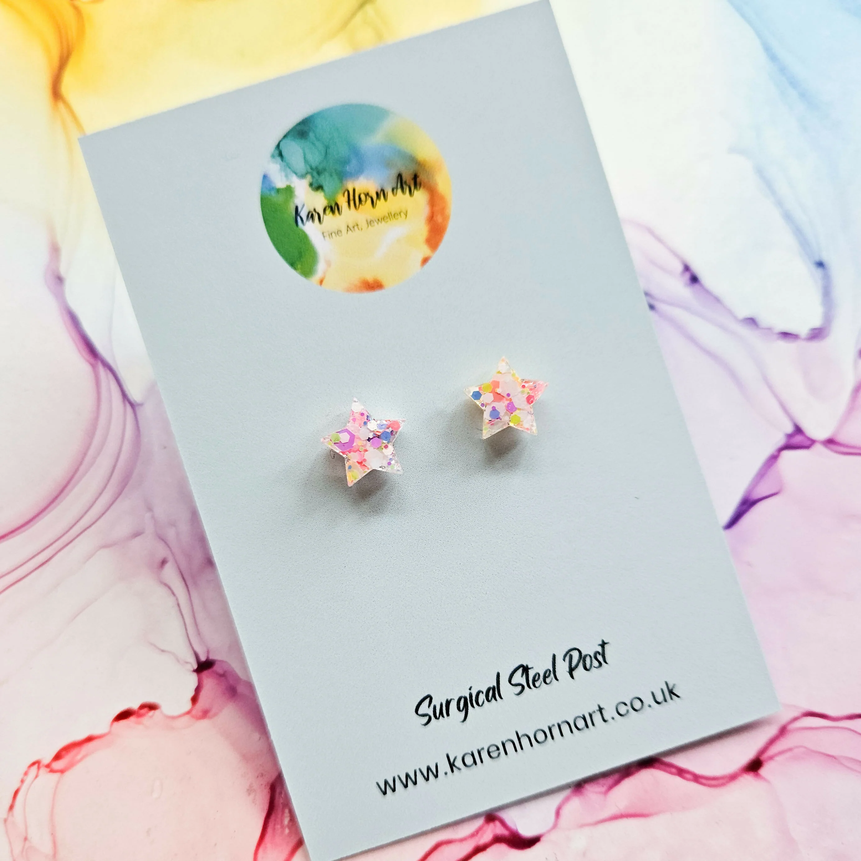 Handmade Glitter Stars Resin Studs Purple Pink Or White Neon - Image 4