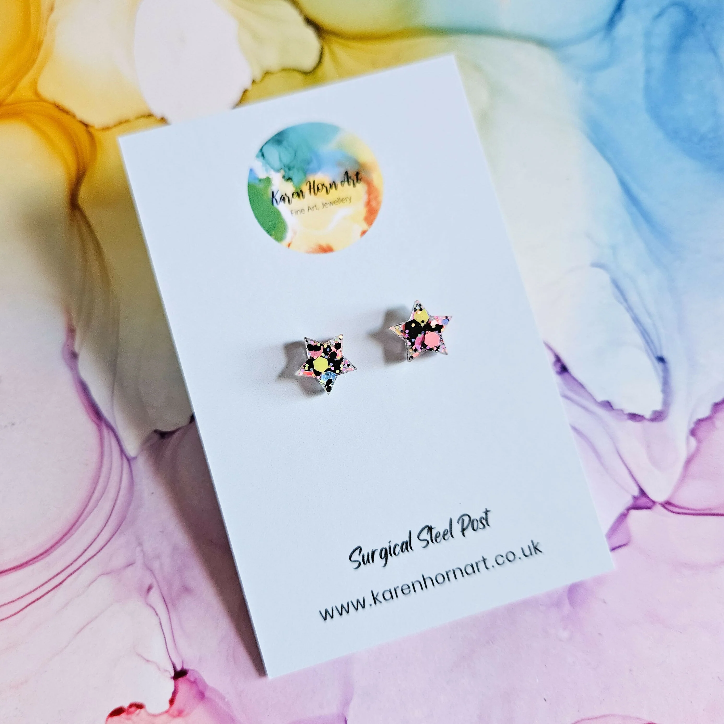 Handmade Glitter Stars Resin Studs Purple Pink Or White Neon - Image 5