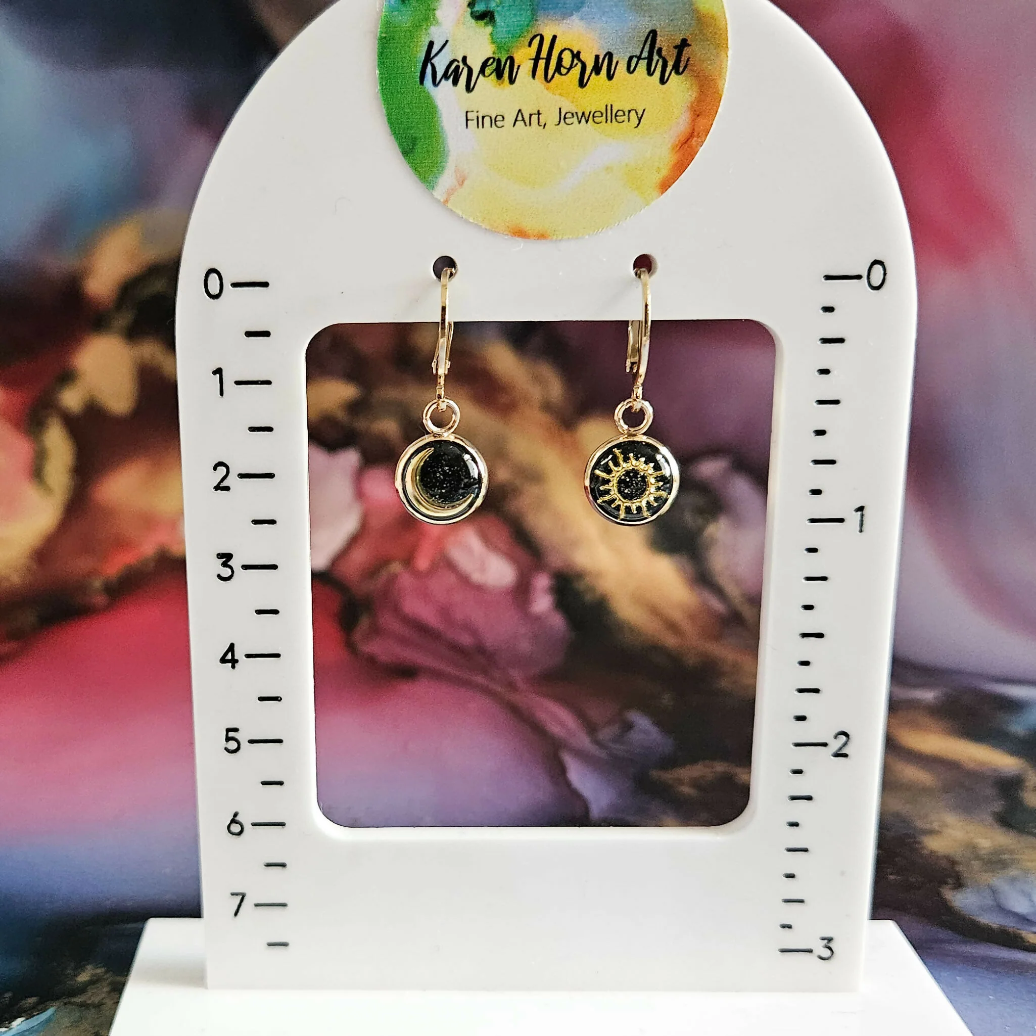 Handmade Golden Sun And Moon Resin And Stainless Steel Charms On Huggie Hoops - Image 2