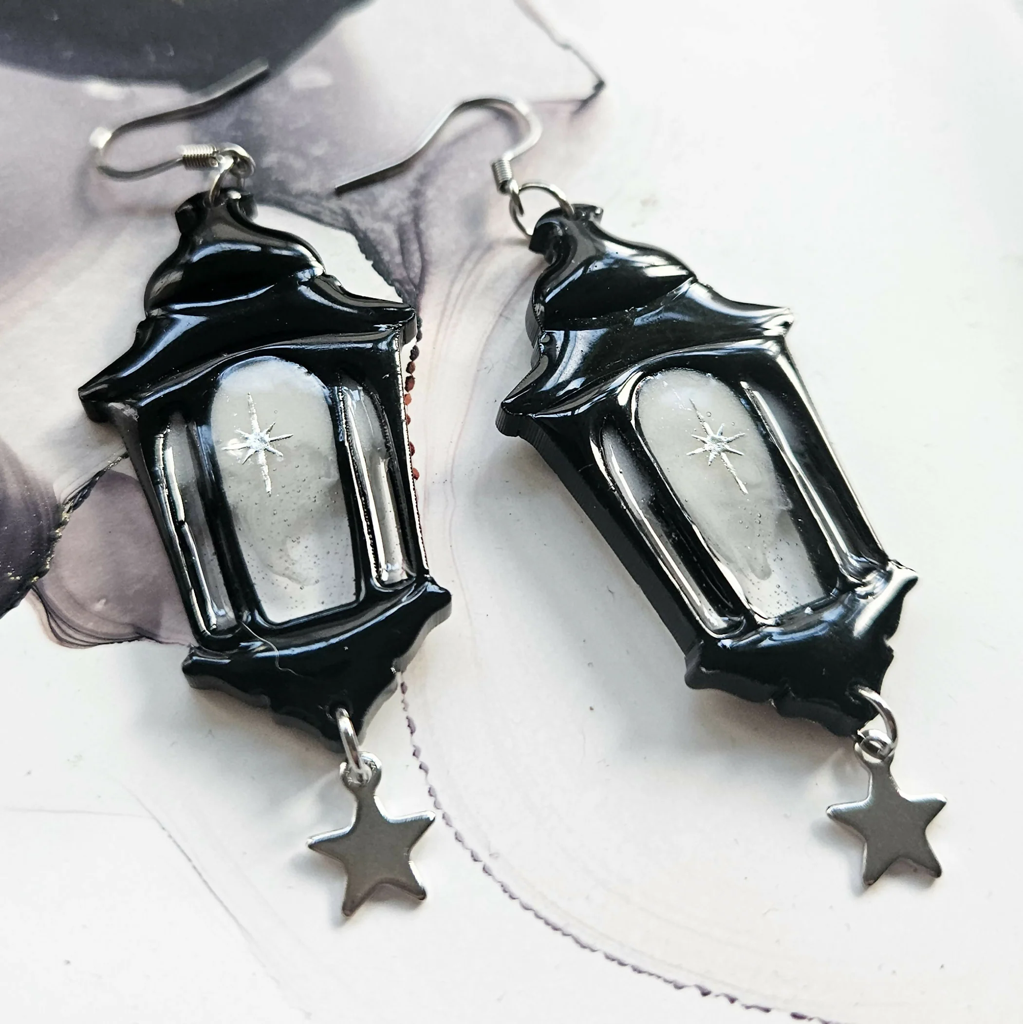 Handmade Gothic Lantern Resin Earrings - Image 2