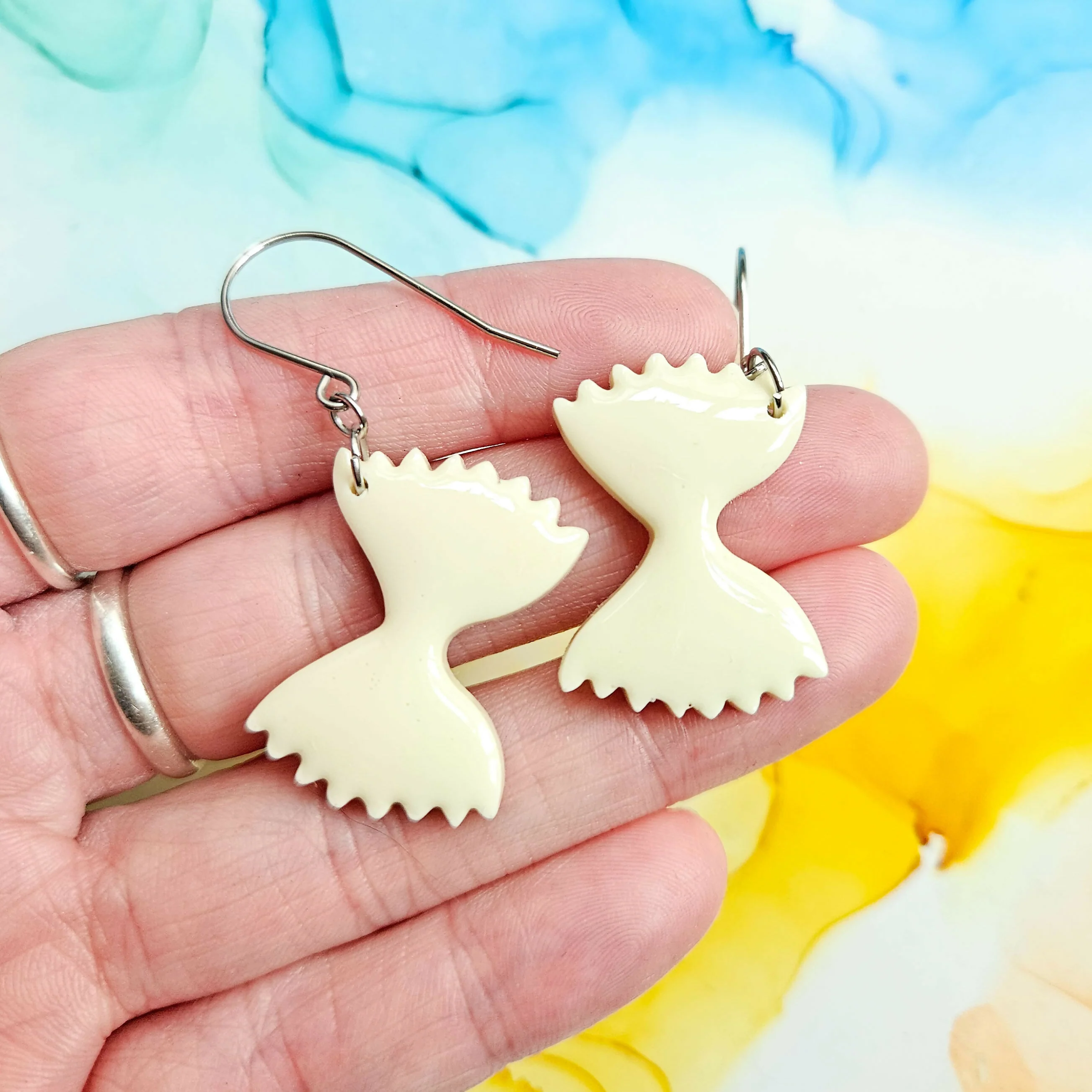 Handmade Ivory Pasta Farfalle Resin Earrings - Image 2