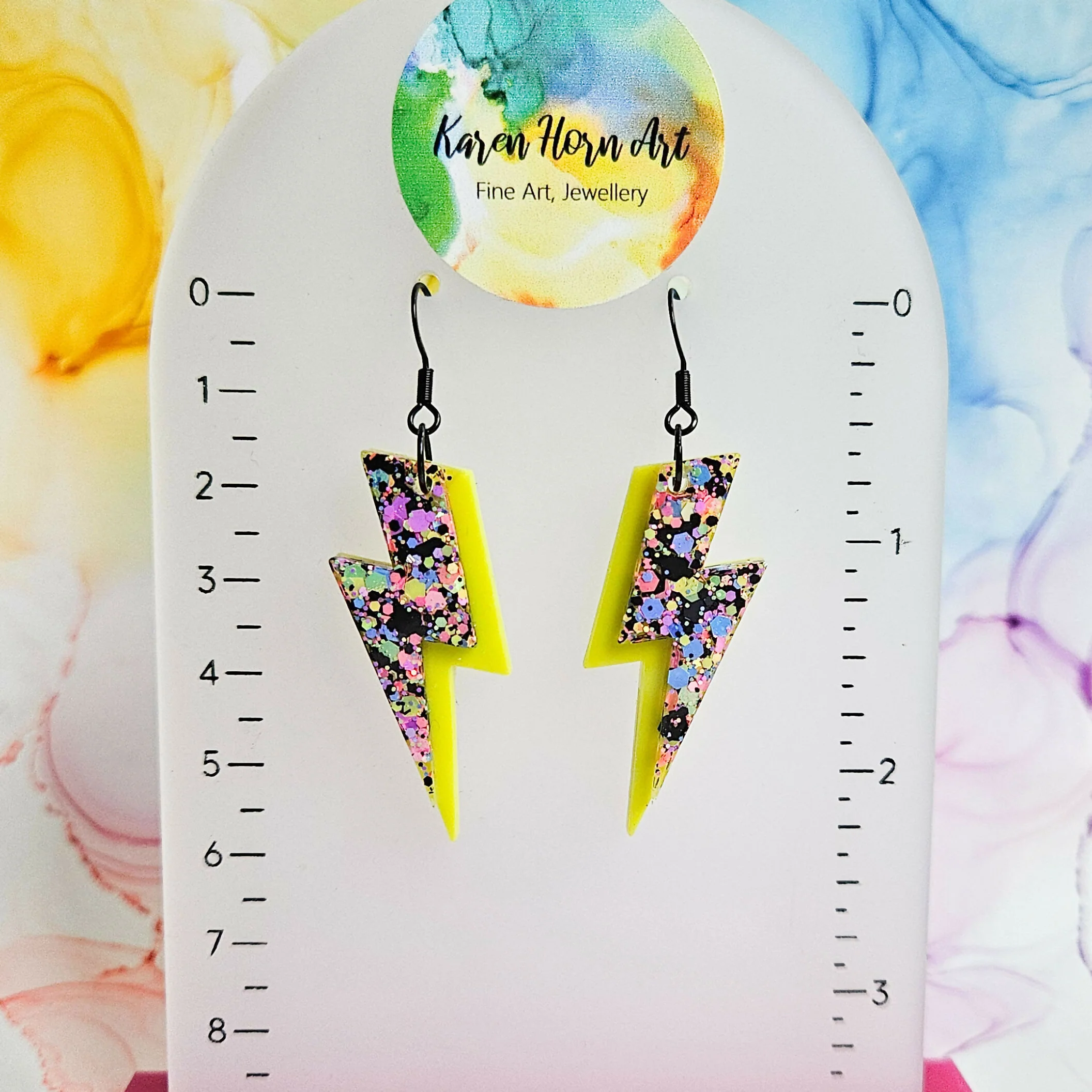 Handmade Lime And Glitter Bolt Resin Earrings - Image 3