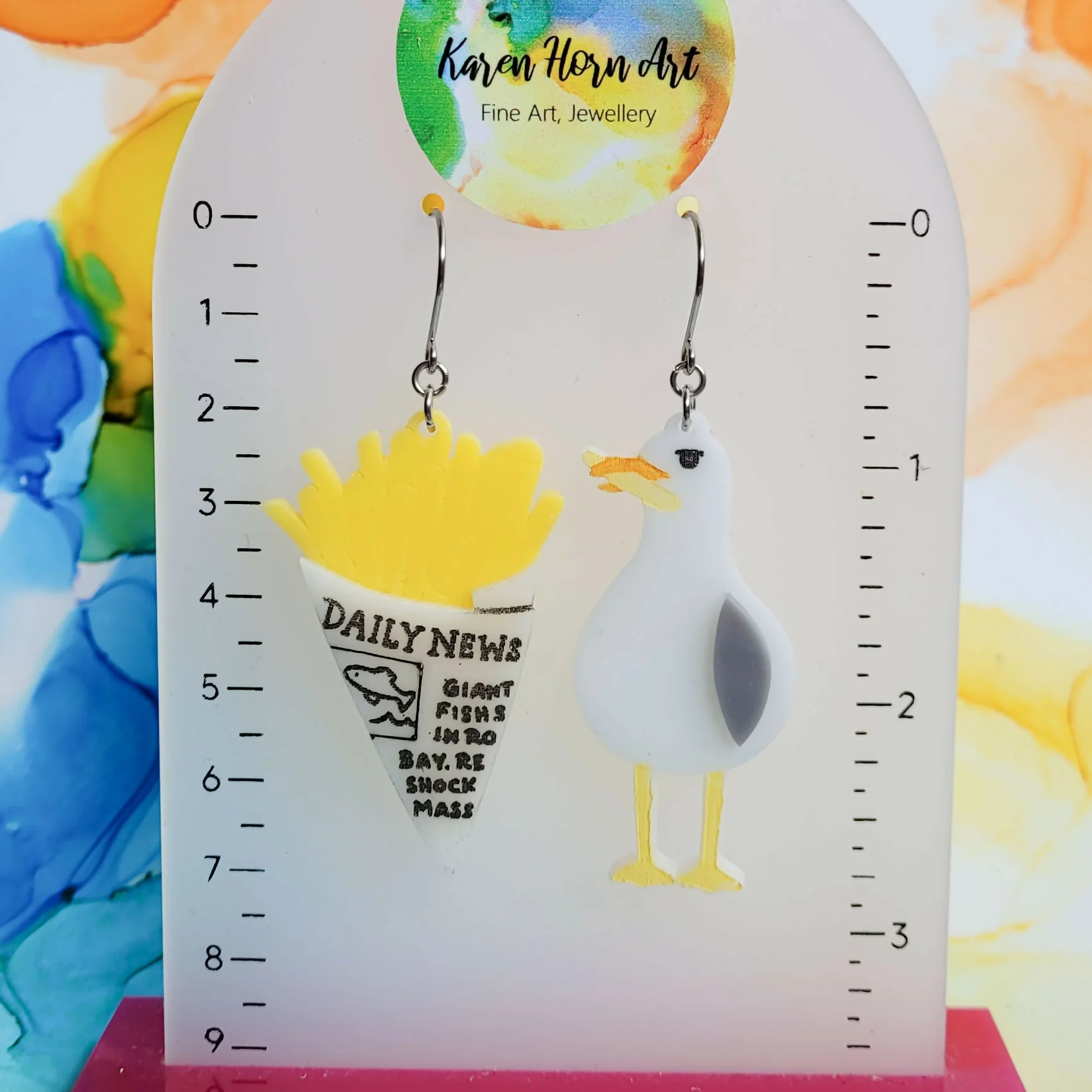 Handmade Mismatched Seagull And Chips Resin Earrings - Image 4