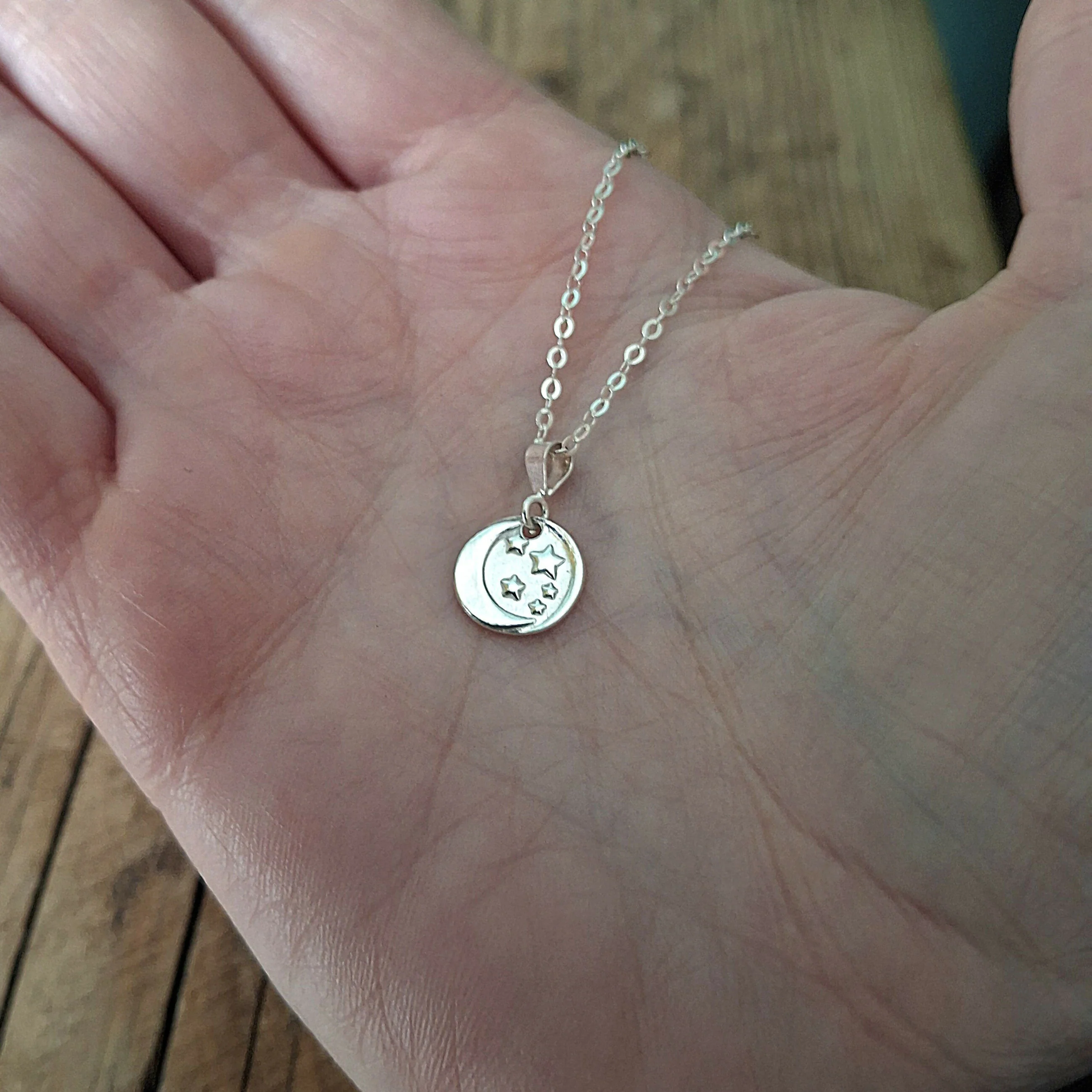 Handmade Moon And Stars Silver Necklace - Image 4