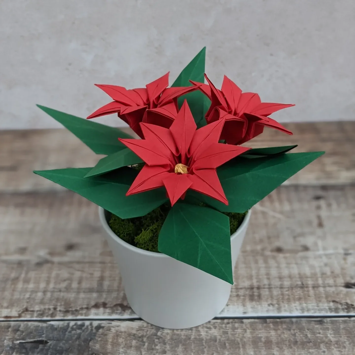 Handmade Origami Paper Poinsettia Plant in Ceramic Pot - Image 2