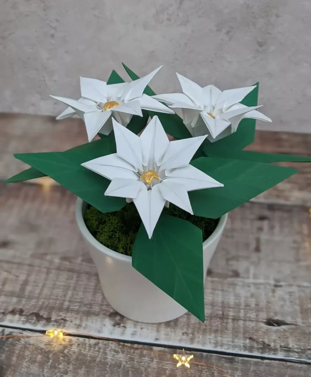 Handmade Origami Paper Poinsettia Plant in Ceramic Pot - Image 3