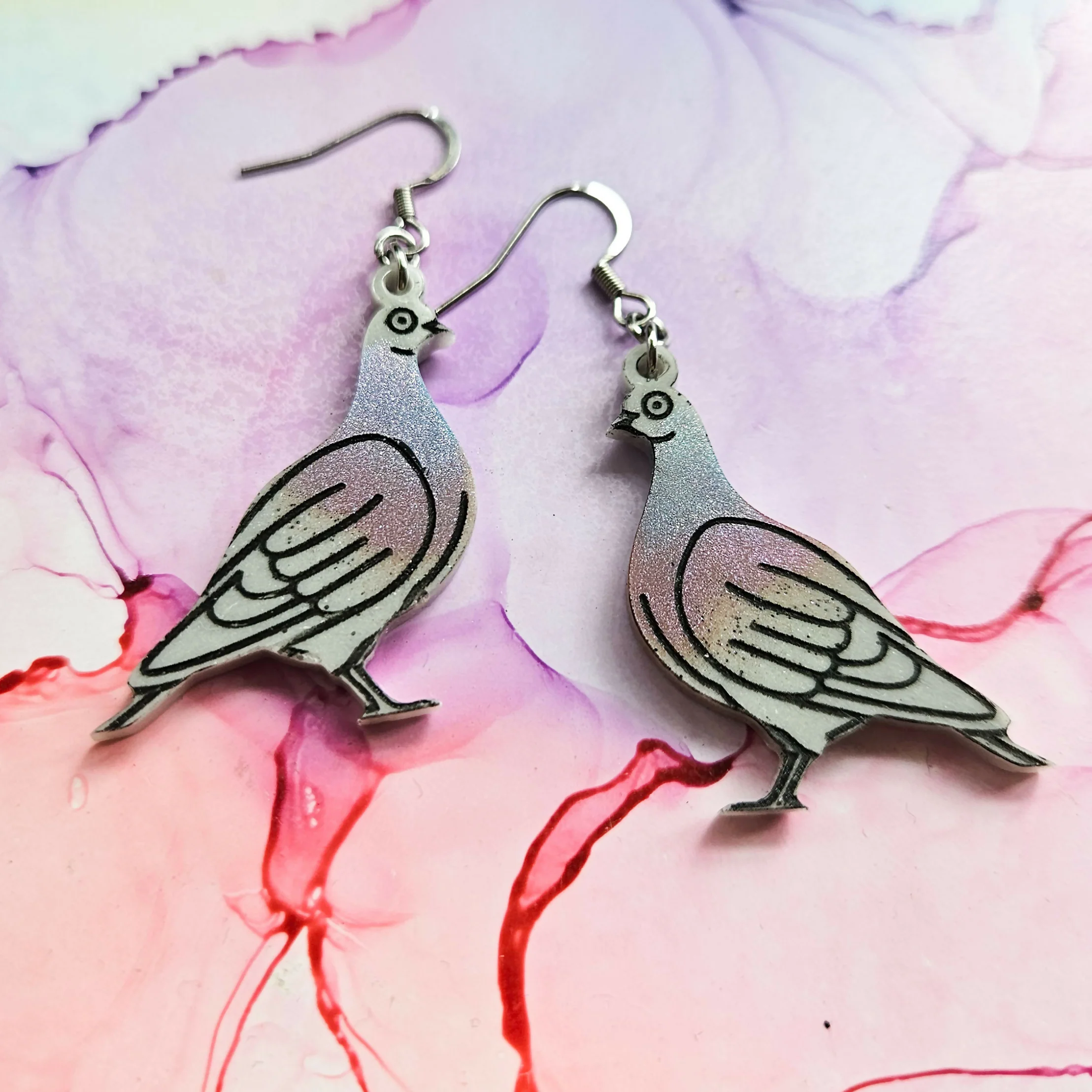 Handmade Pigeon Resin Earrings