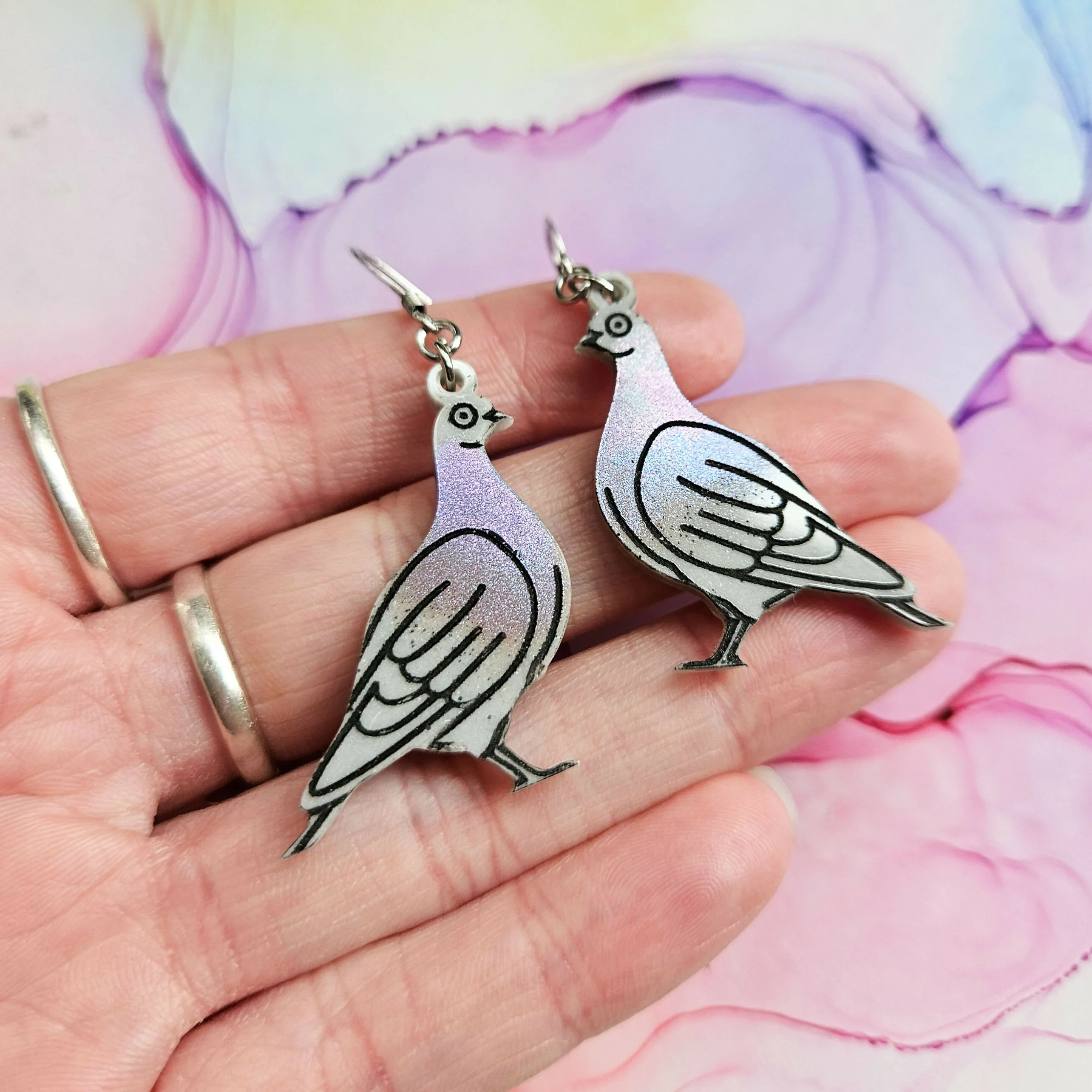 Handmade Pigeon Resin Earrings - Image 2