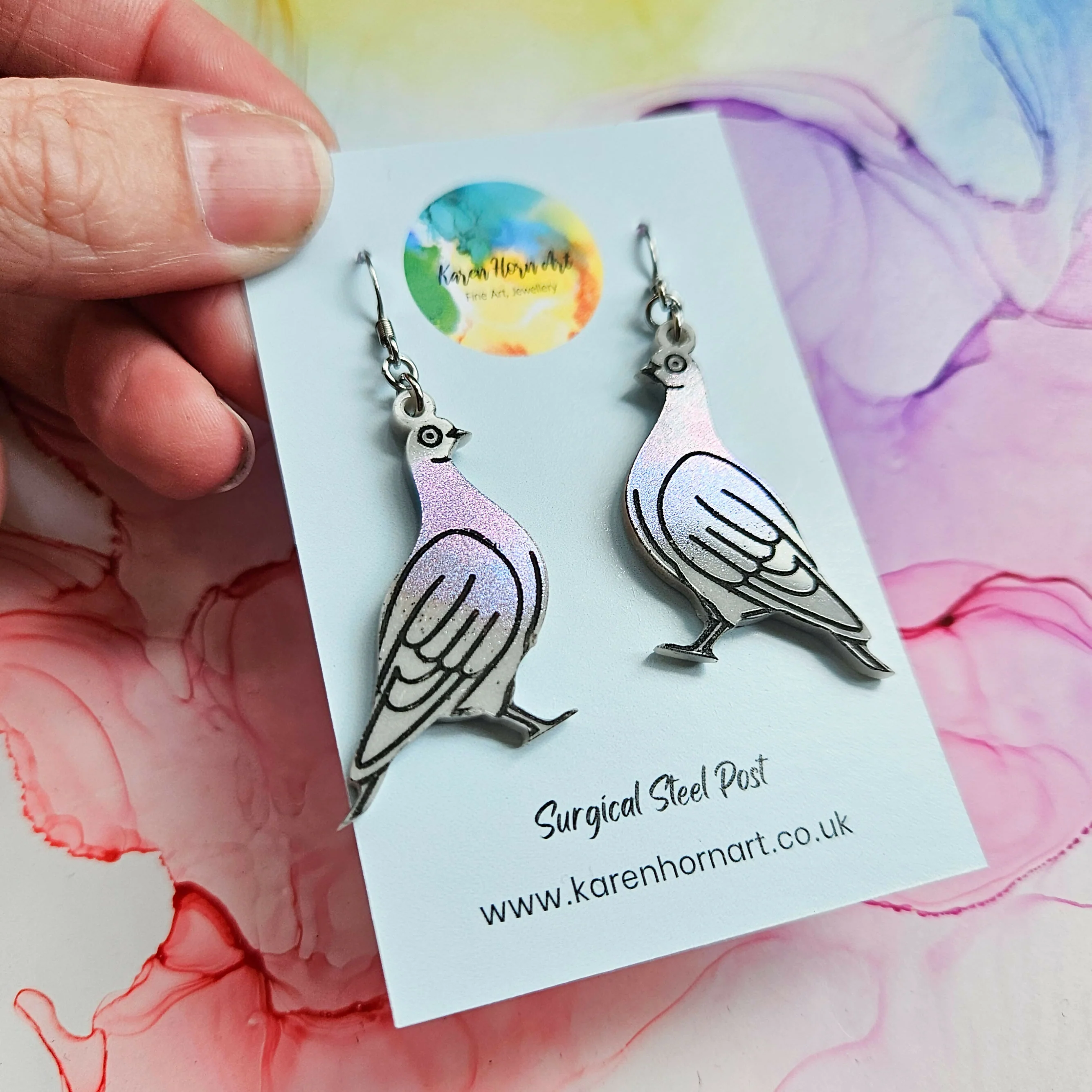 Handmade Pigeon Resin Earrings - Image 3