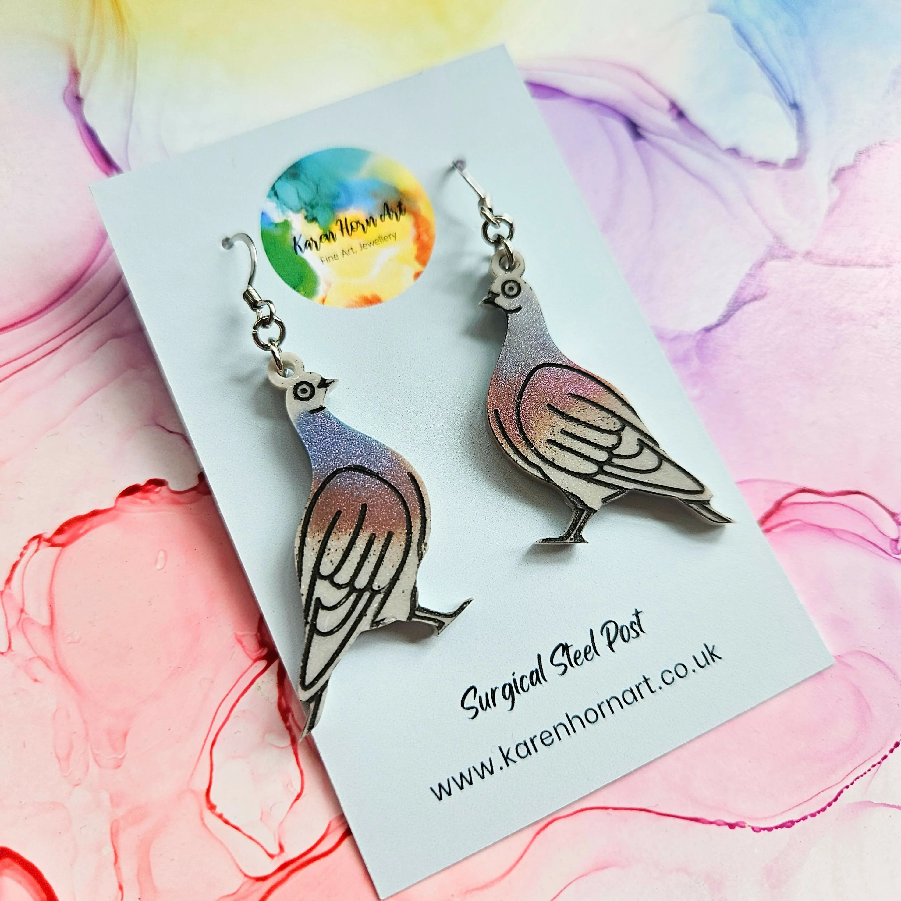 Handmade Pigeon Resin Earrings - Image 4