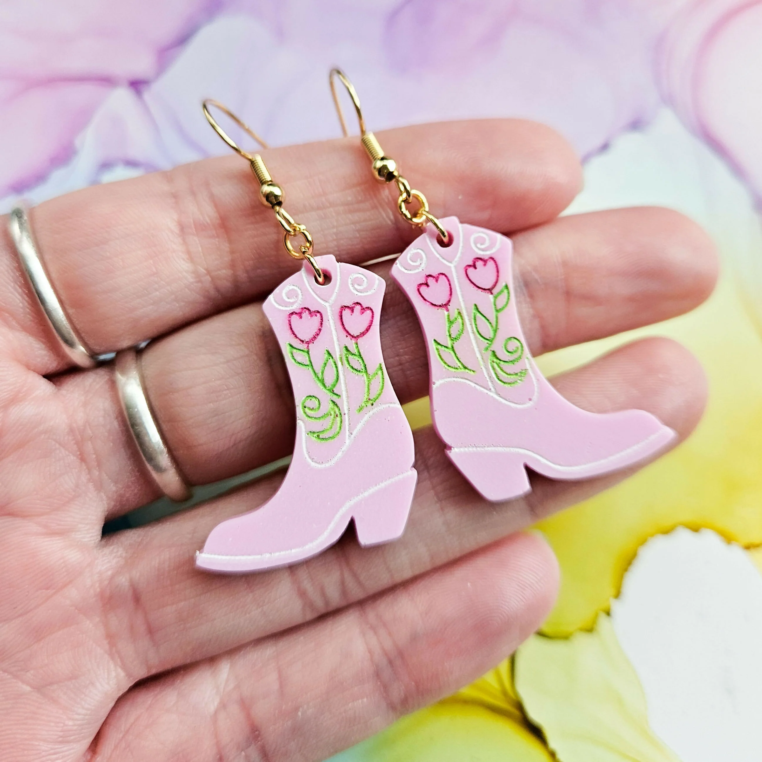 Handmade Pink Cowboy Boots Resin Earrings - Image 2