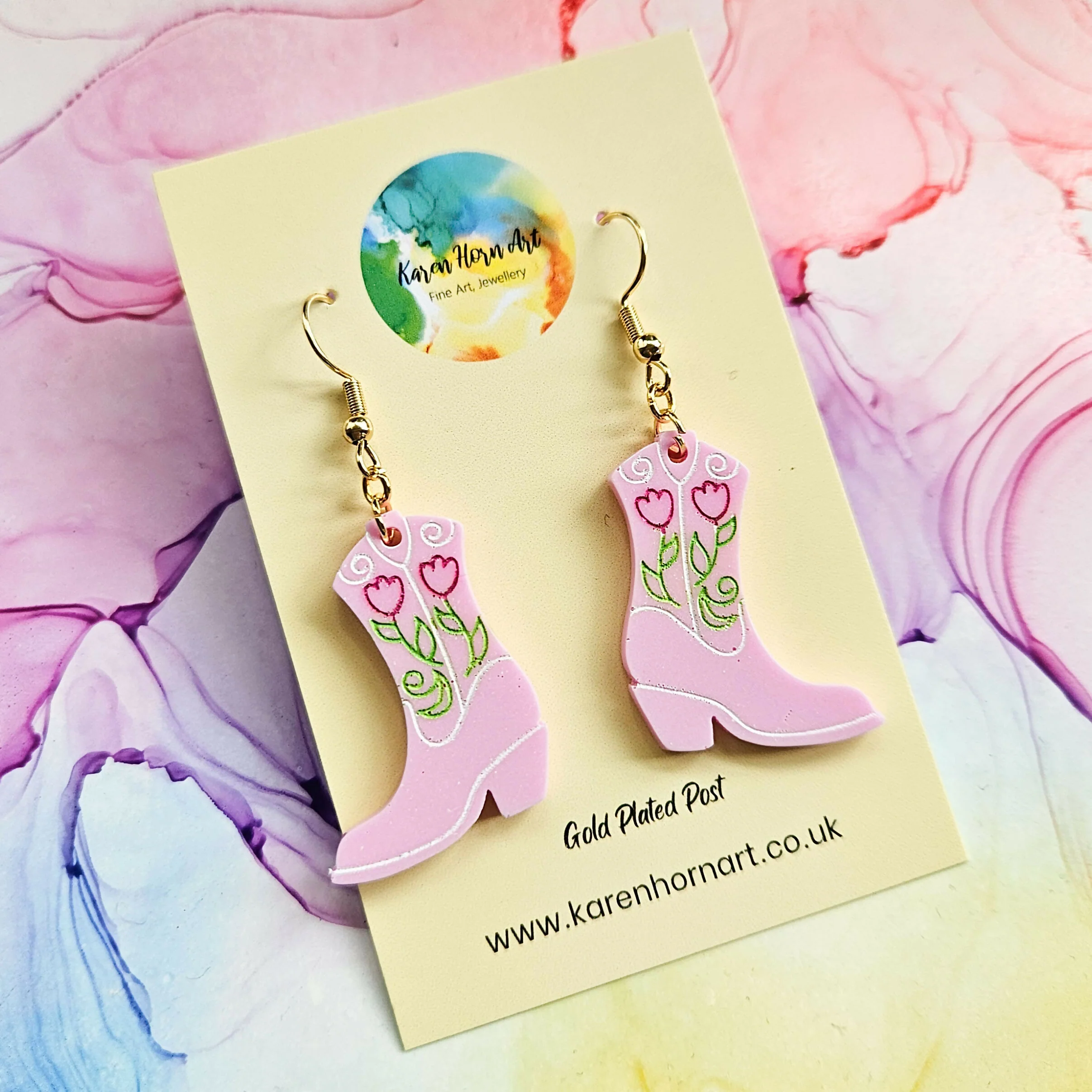 Handmade Pink Cowboy Boots Resin Earrings - Image 3