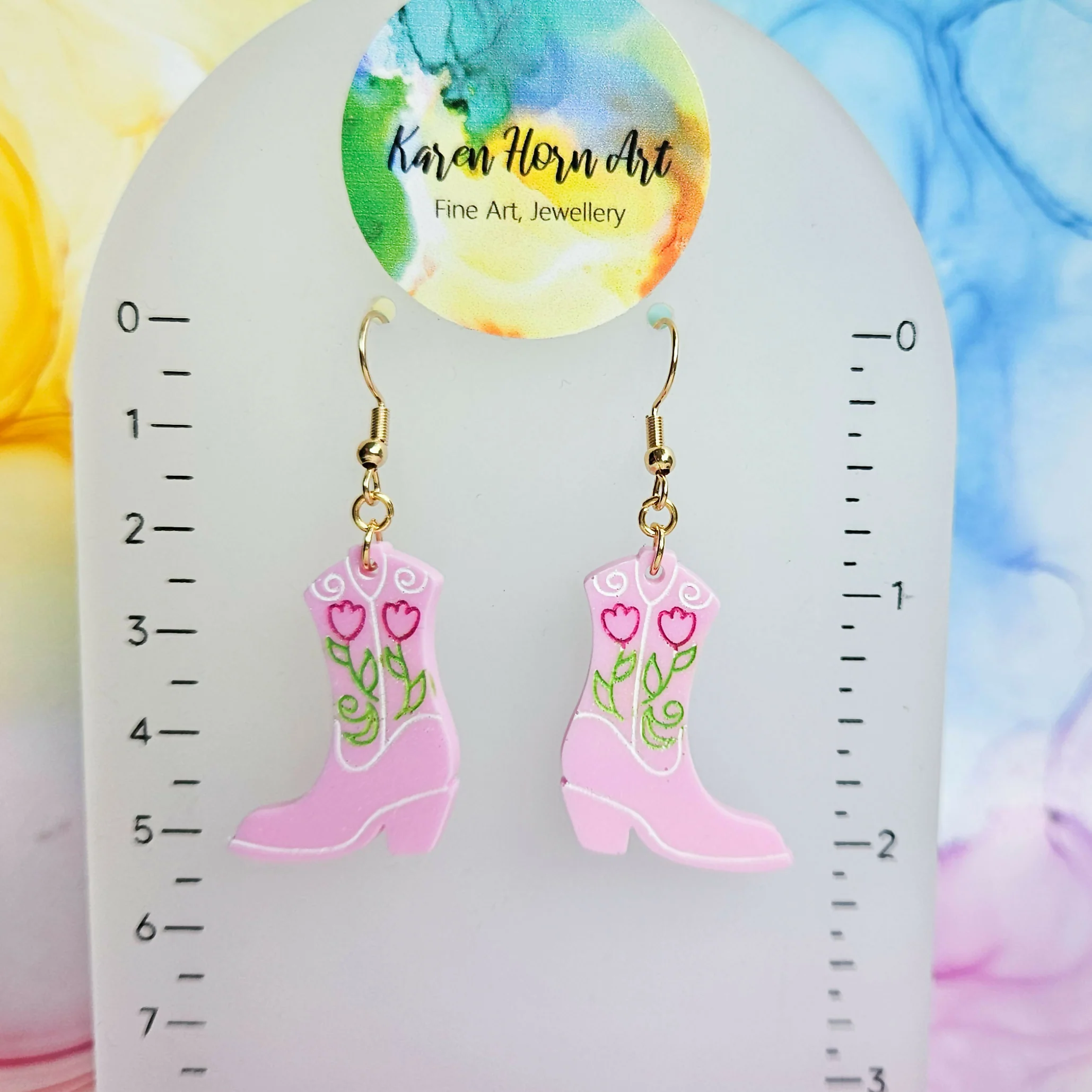 Handmade Pink Cowboy Boots Resin Earrings - Image 4