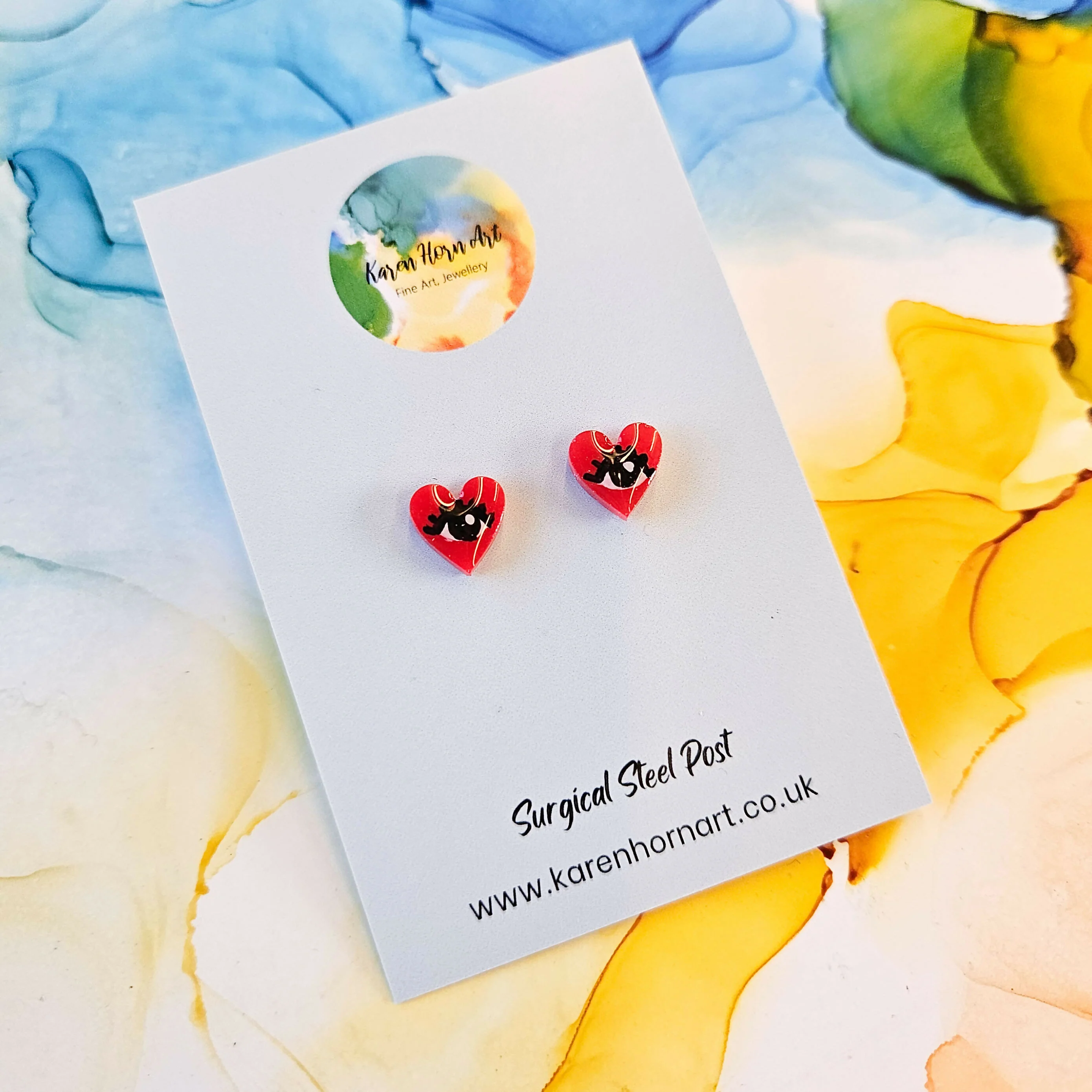 Handmade Red Evil Eye Heart Resin Stud Earrings
