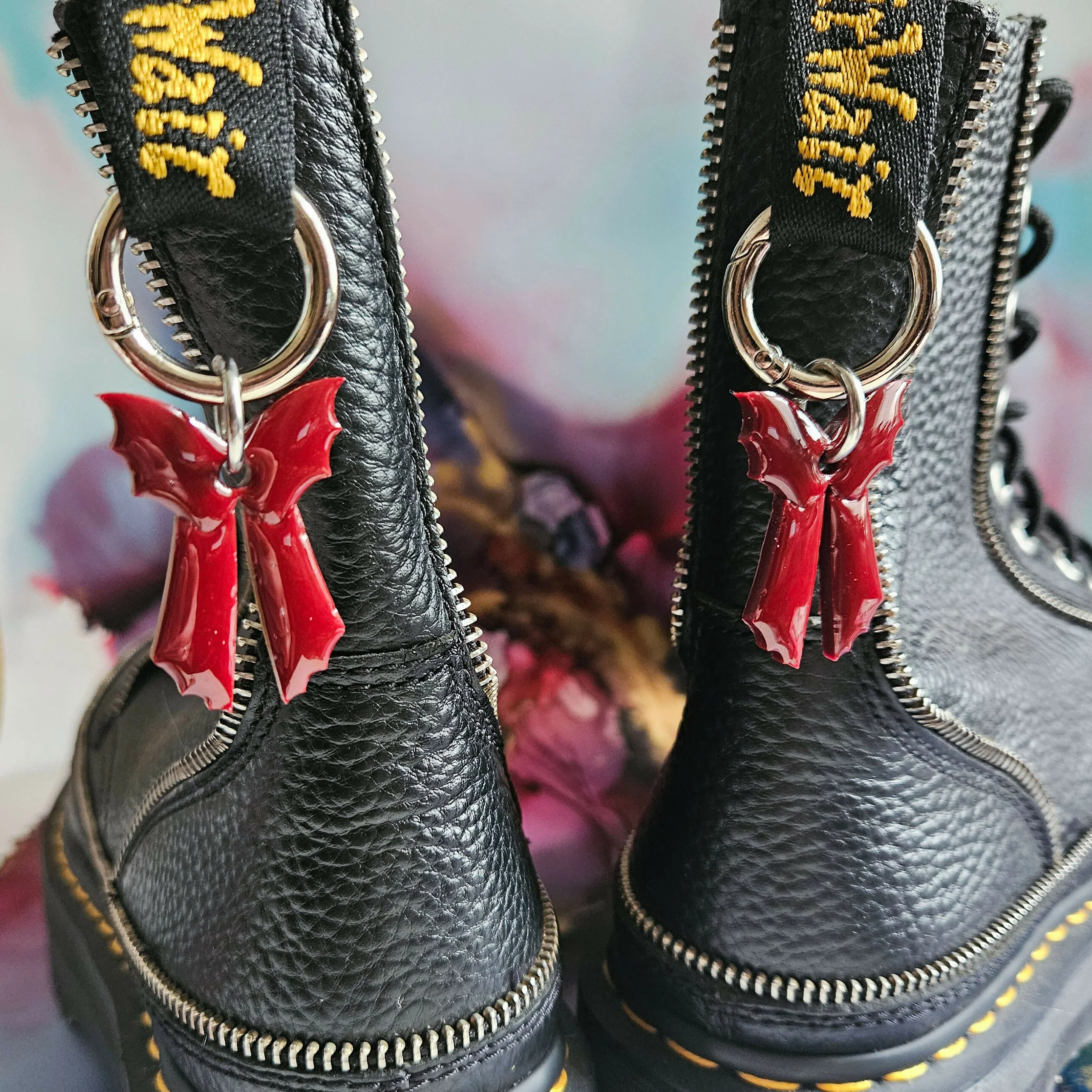 Handmade Resin Burgundy Bat Bows Boot Charms
