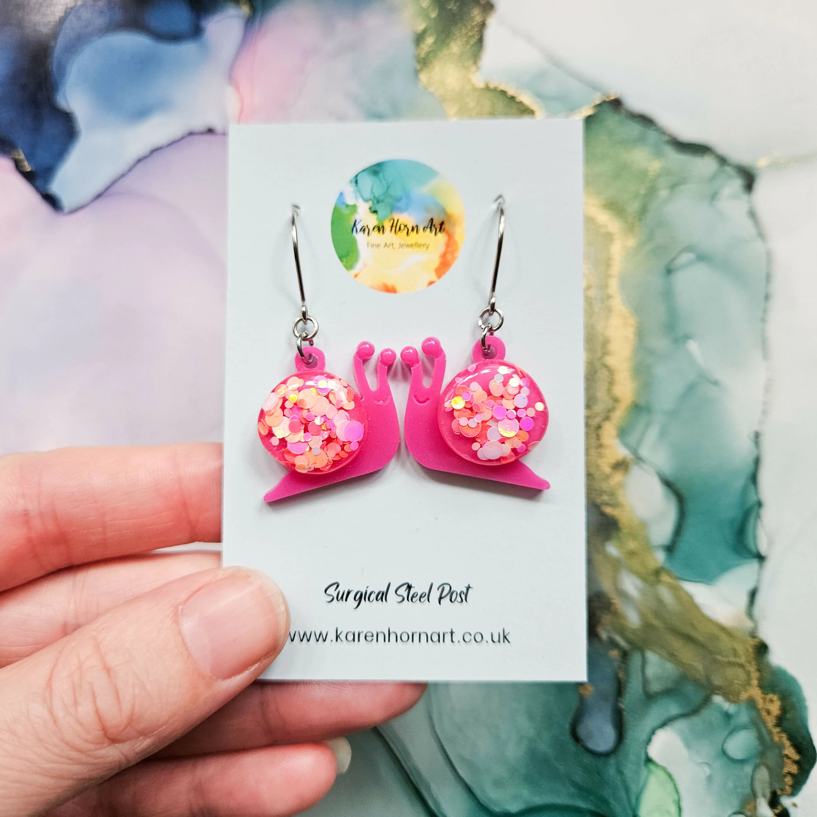 Handmade Resin Snails Dangle Earrings, 3 colours - Image 3