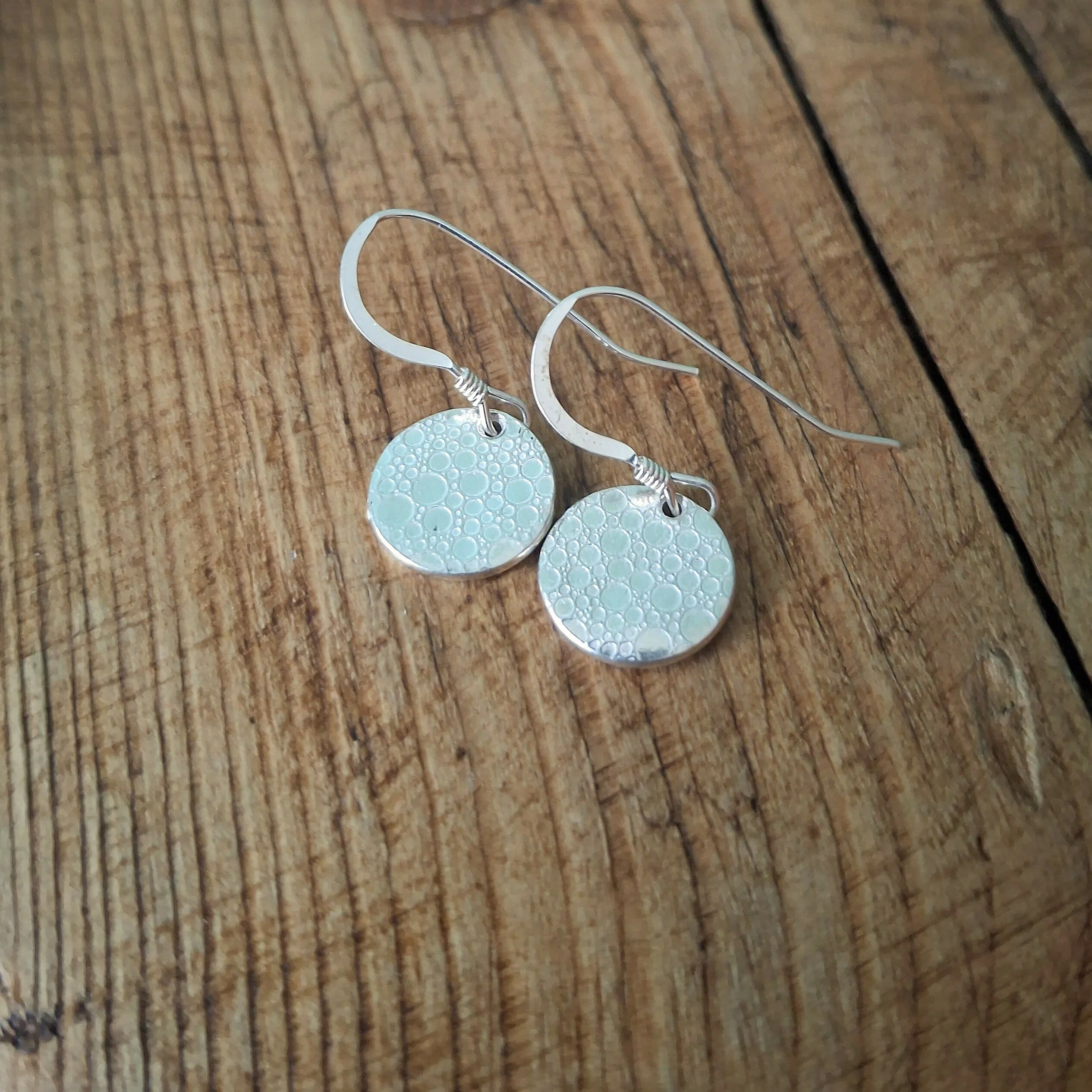 Handmade Round Silver Earrings Bubble Texture - Image 2