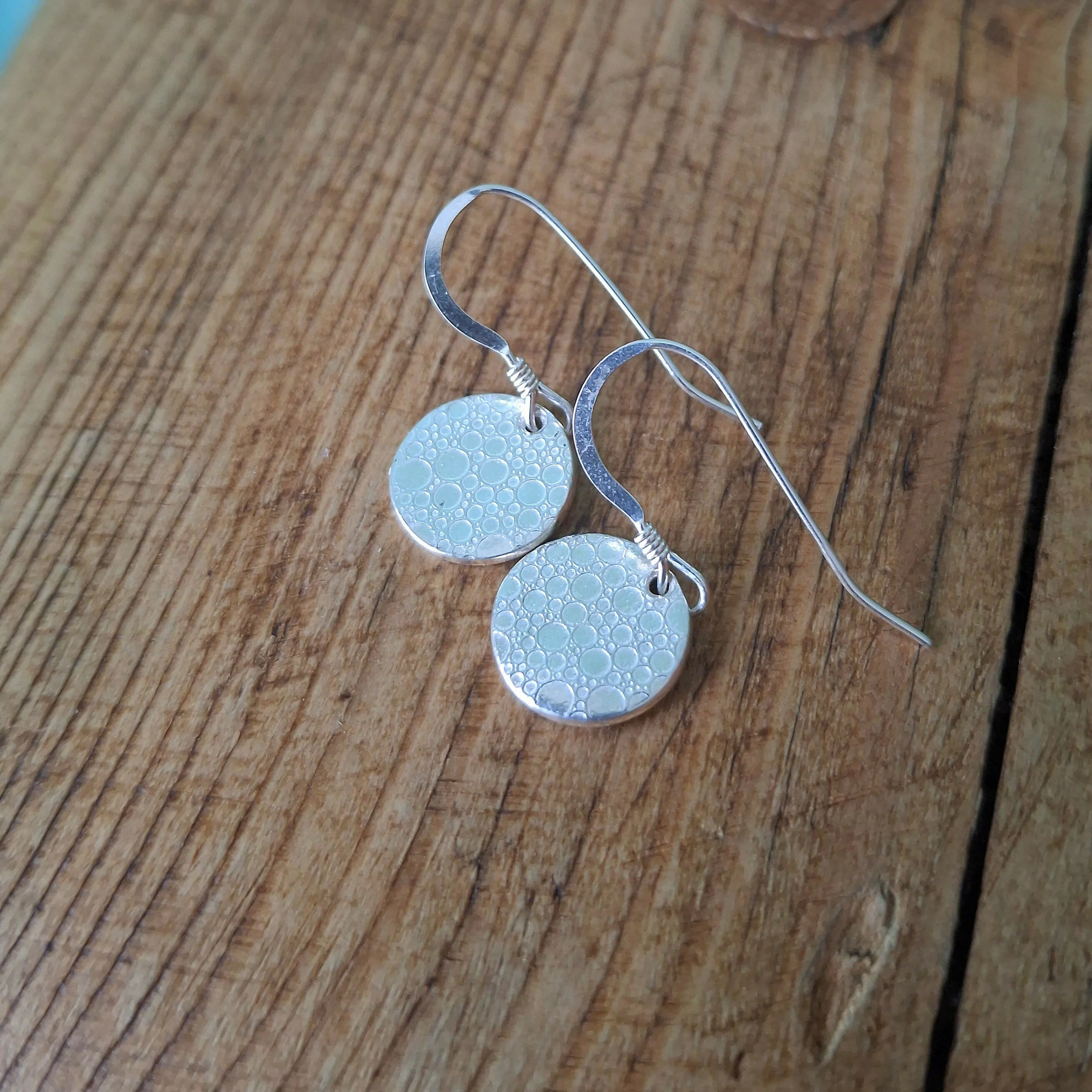 Handmade Round Silver Earrings Bubble Texture - Image 3