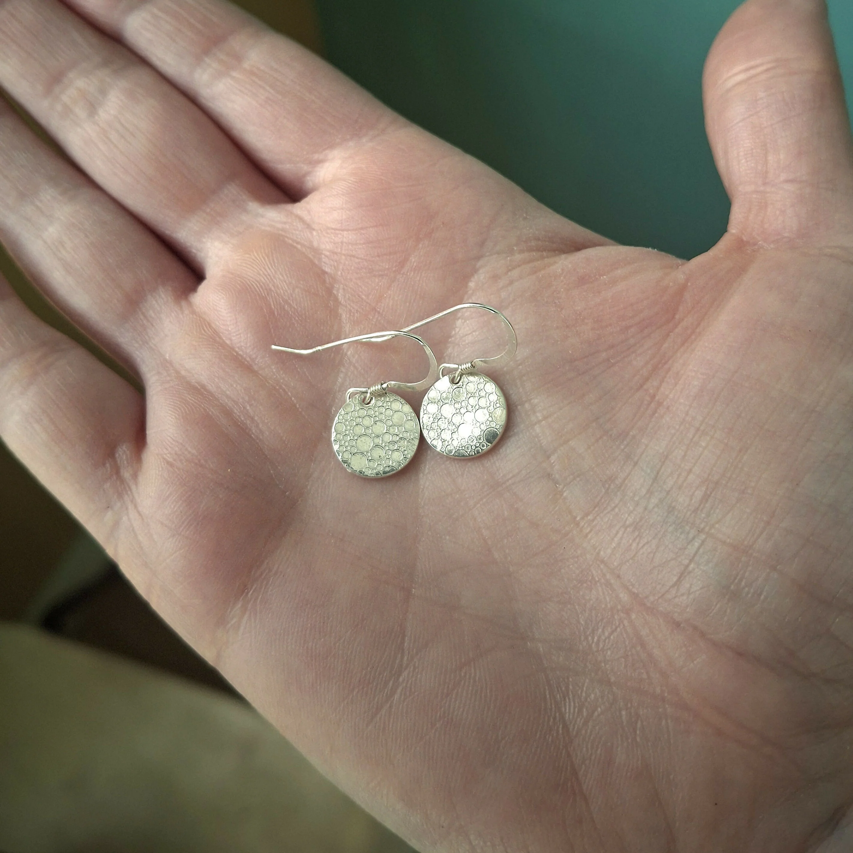 Handmade Round Silver Earrings Bubble Texture - Image 4