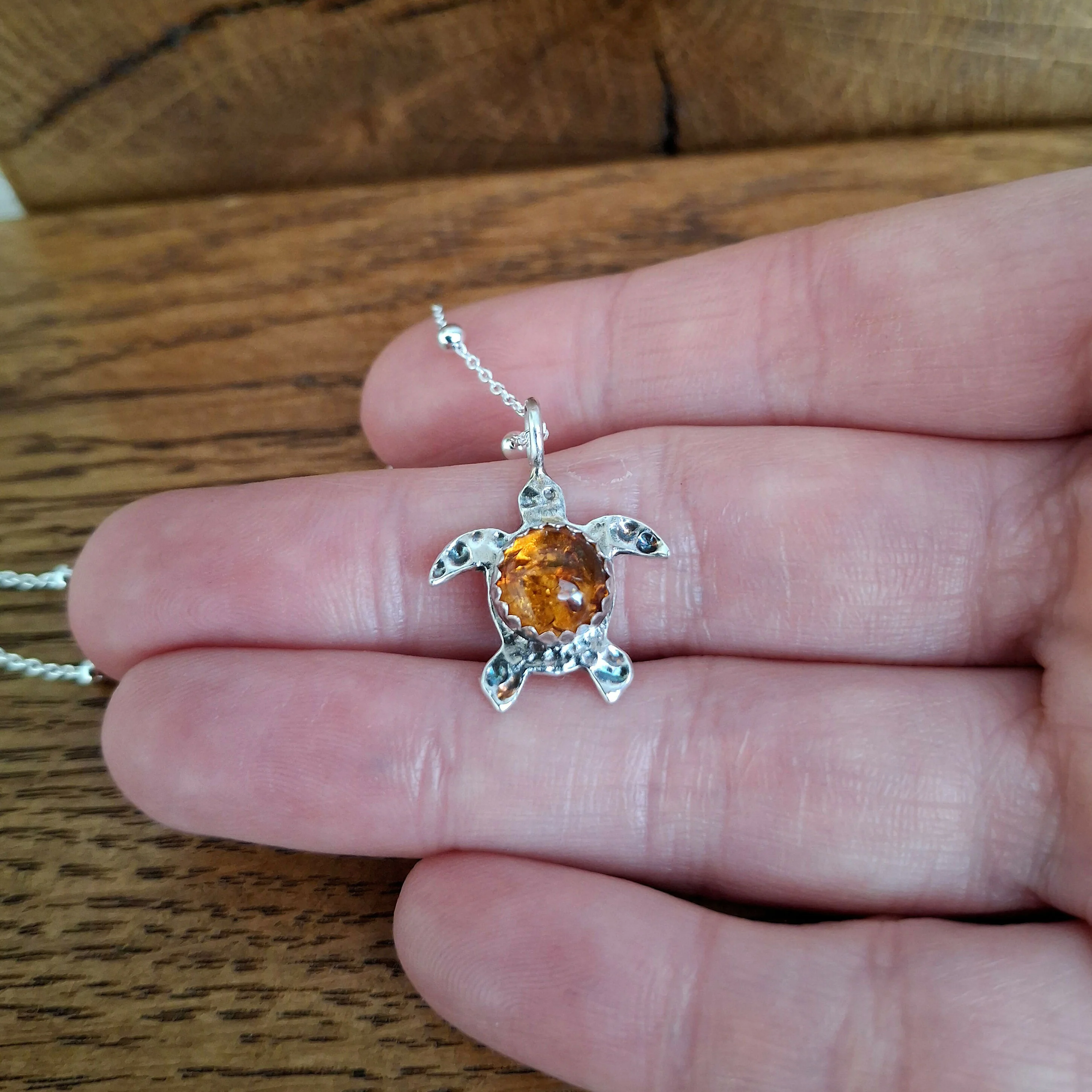 Handmade Sea Turtle Necklace With Amber - Image 4