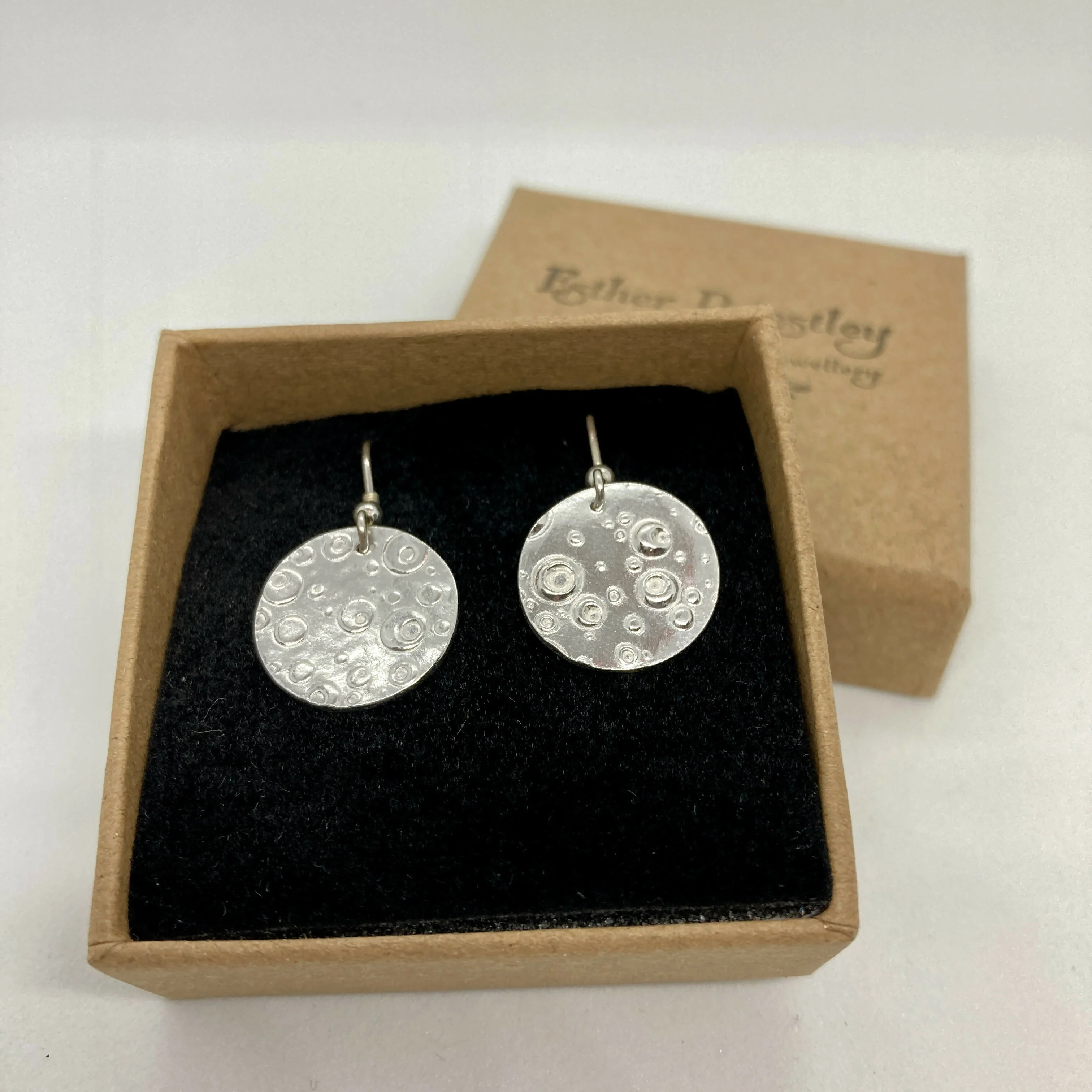 Handmade Silver Full Moon Lunar Earrings with Sterling Silver Hooks - Image 3