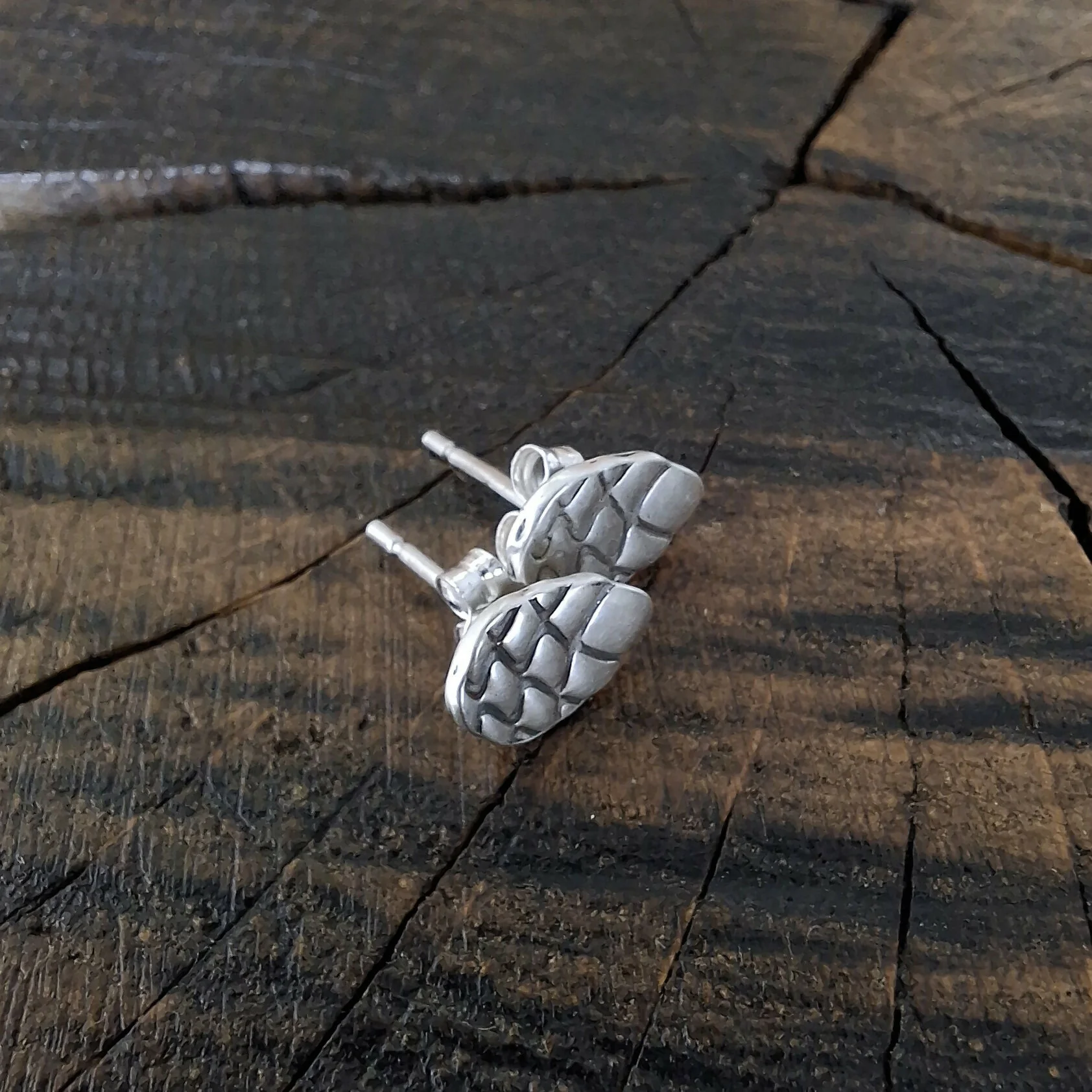 Handmade Silver Pinecone Studs - Image 2