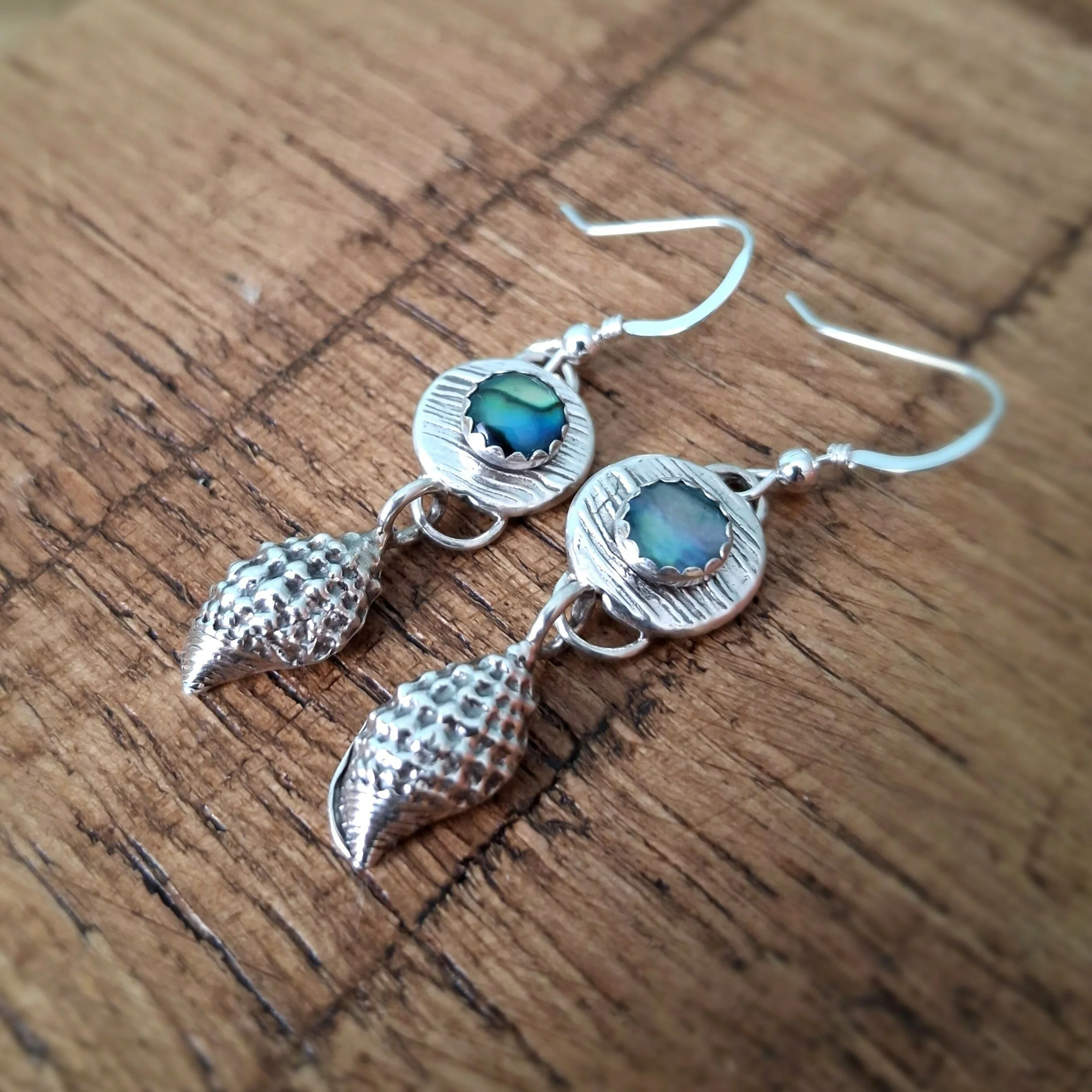 Handmade Silver Shell Earrings With Abalone Stones