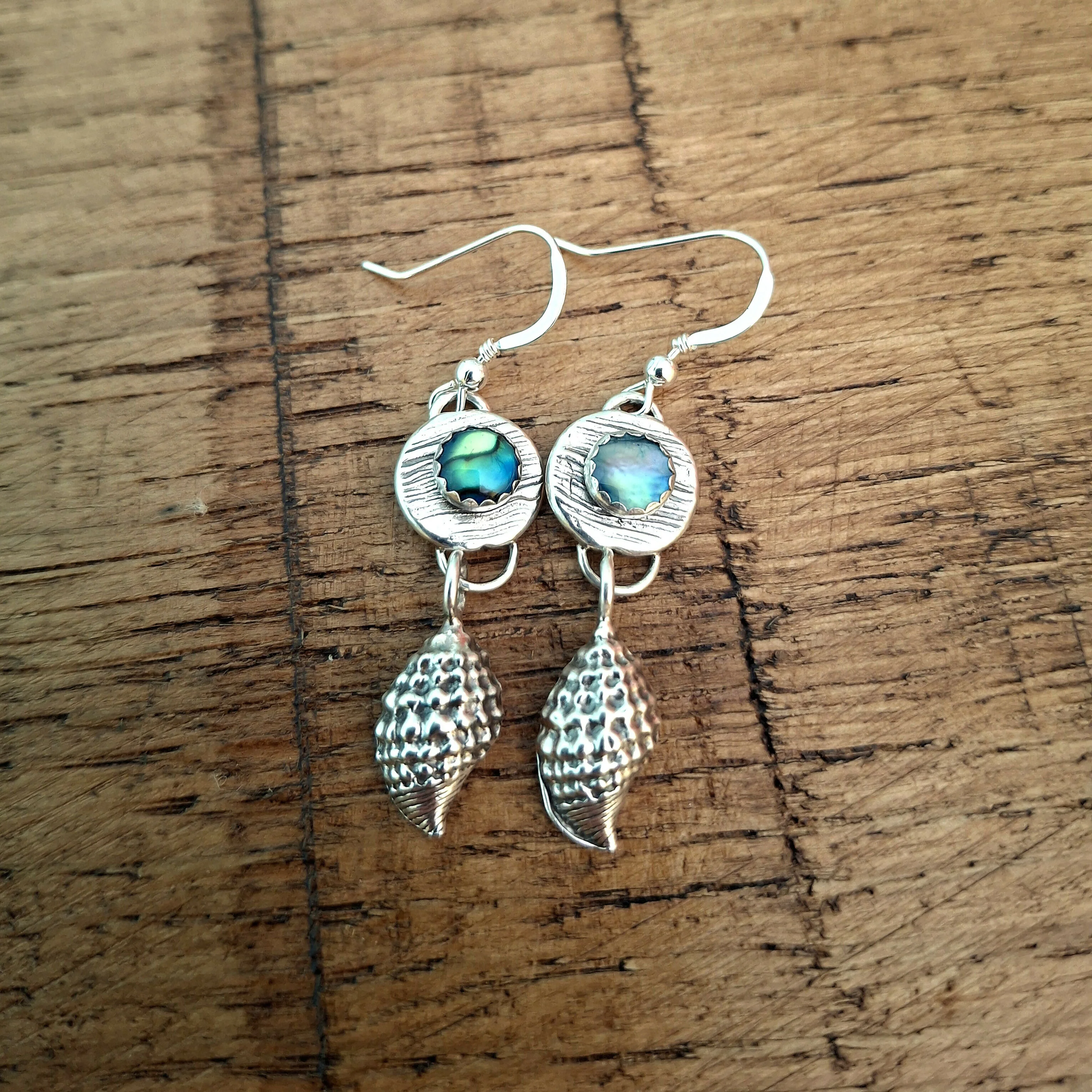Handmade Silver Shell Earrings With Abalone Stones - Image 3