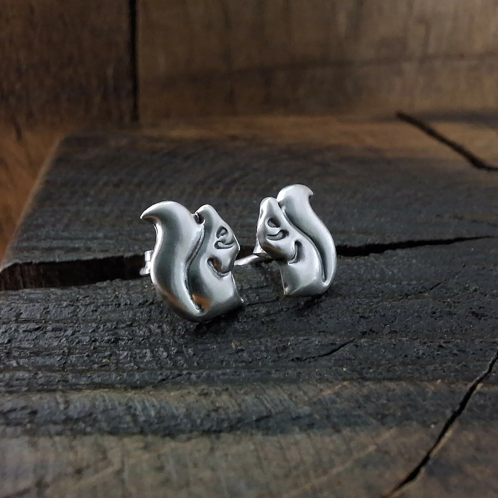 Handmade Silver Squirrel Studs
