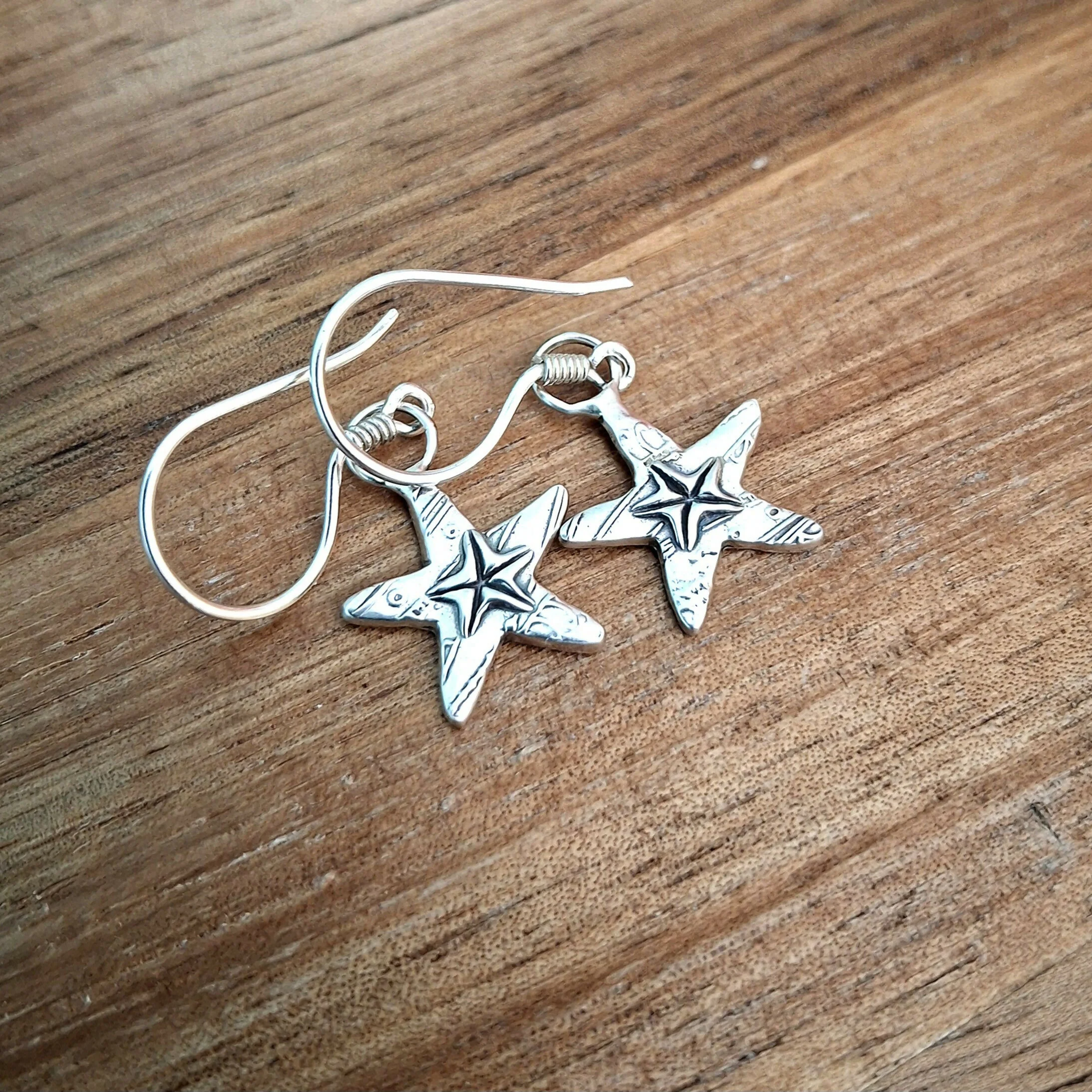 Handmade Silver Starfish Charm Earrings