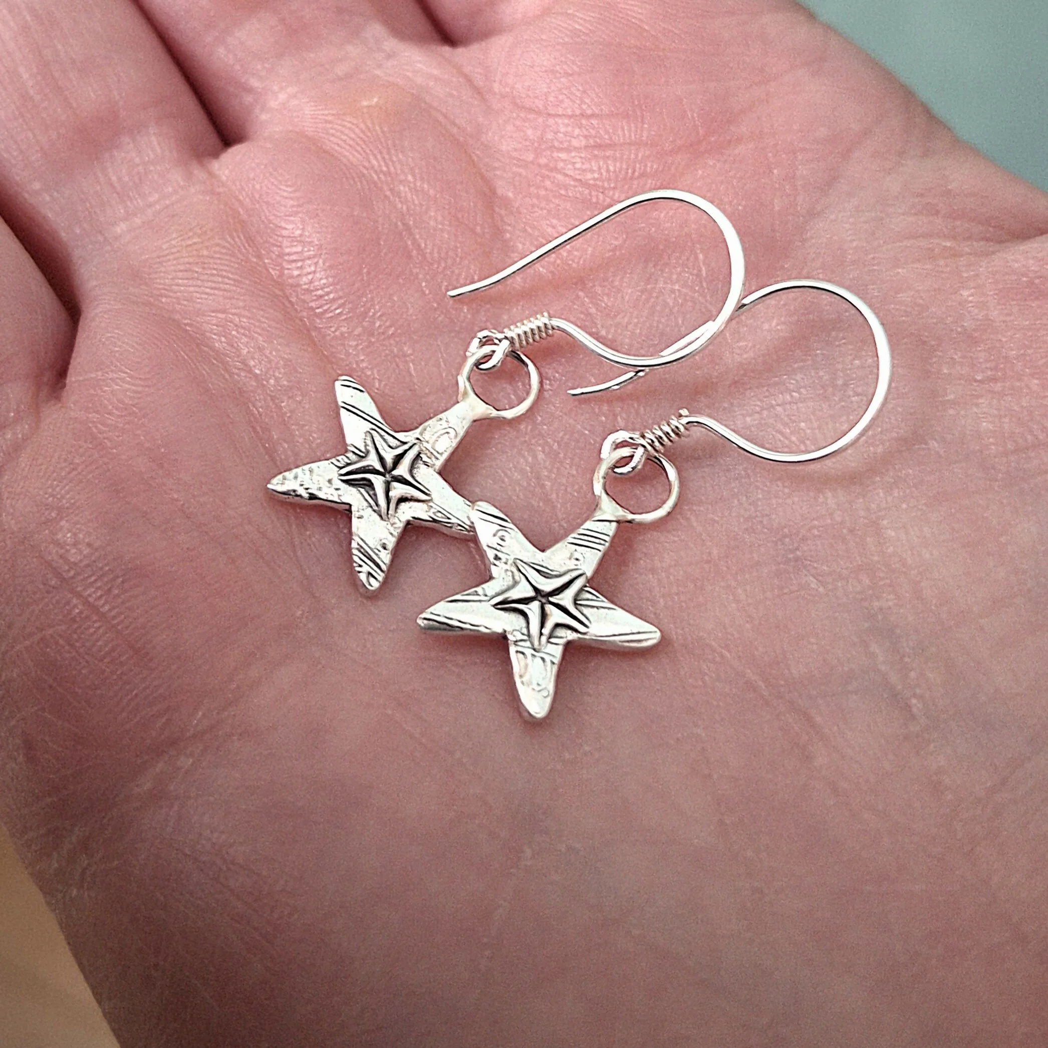 Handmade Silver Starfish Charm Earrings - Image 4