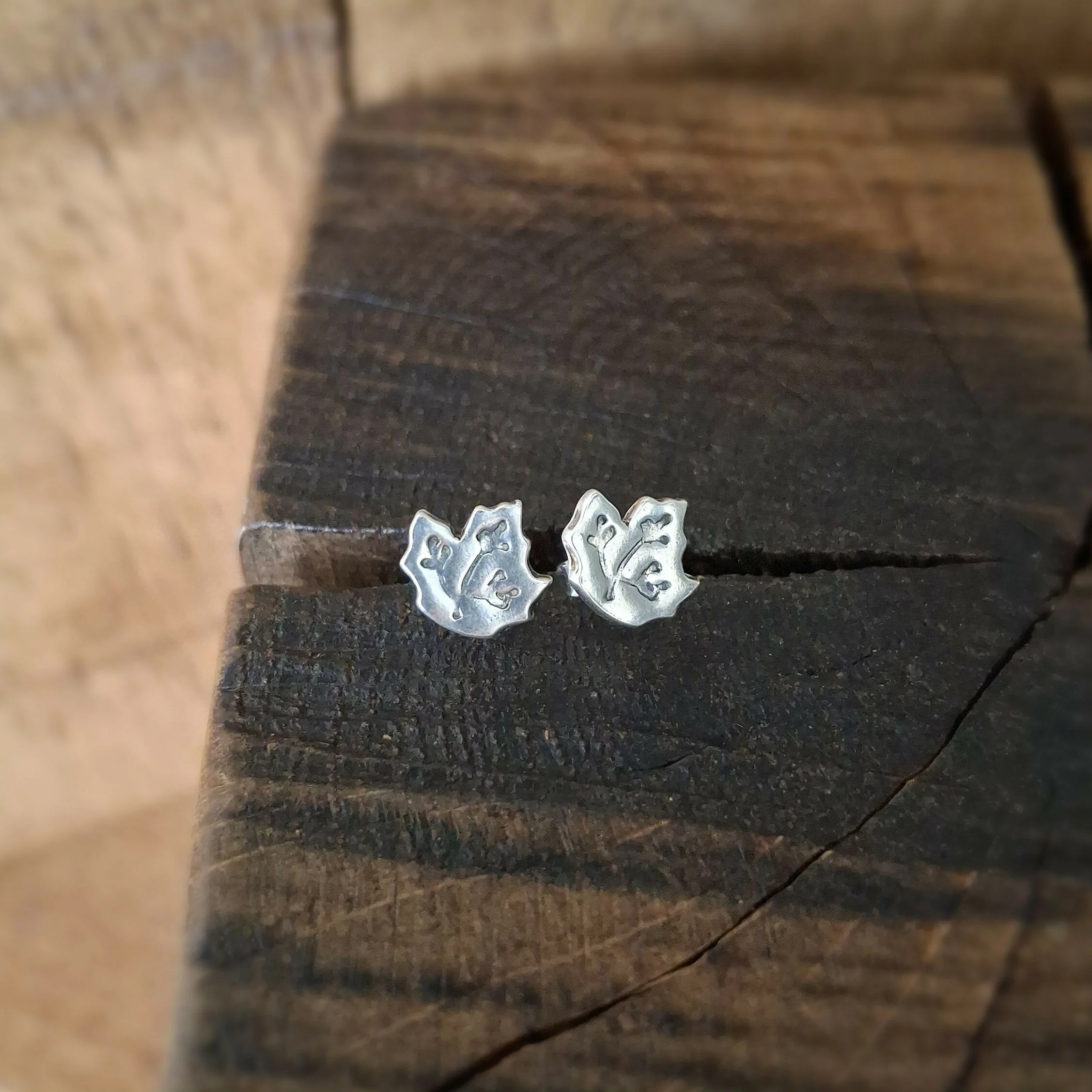 Handmade Silver Sycamore Leaf Studs - Image 2