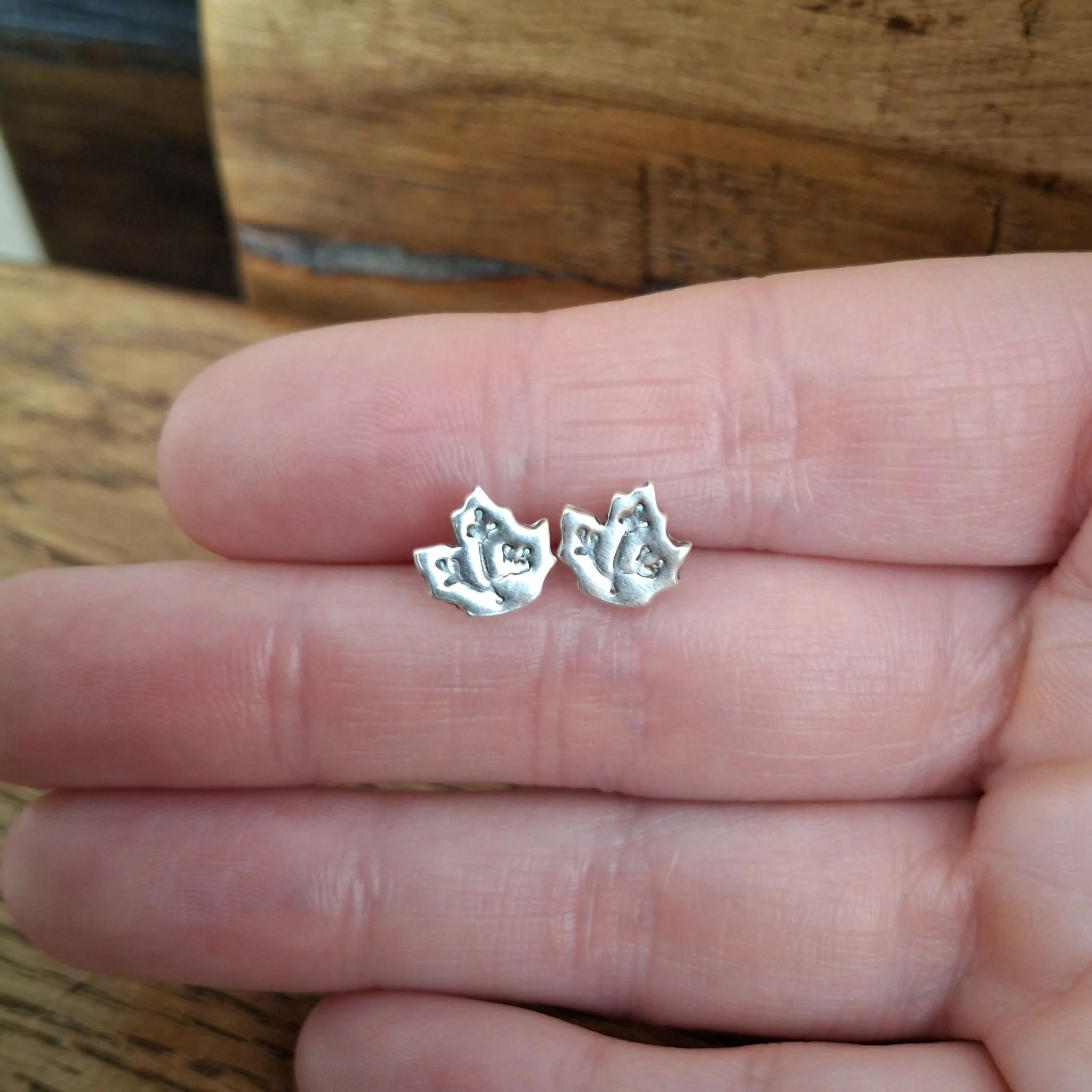 Handmade Silver Sycamore Leaf Studs - Image 4