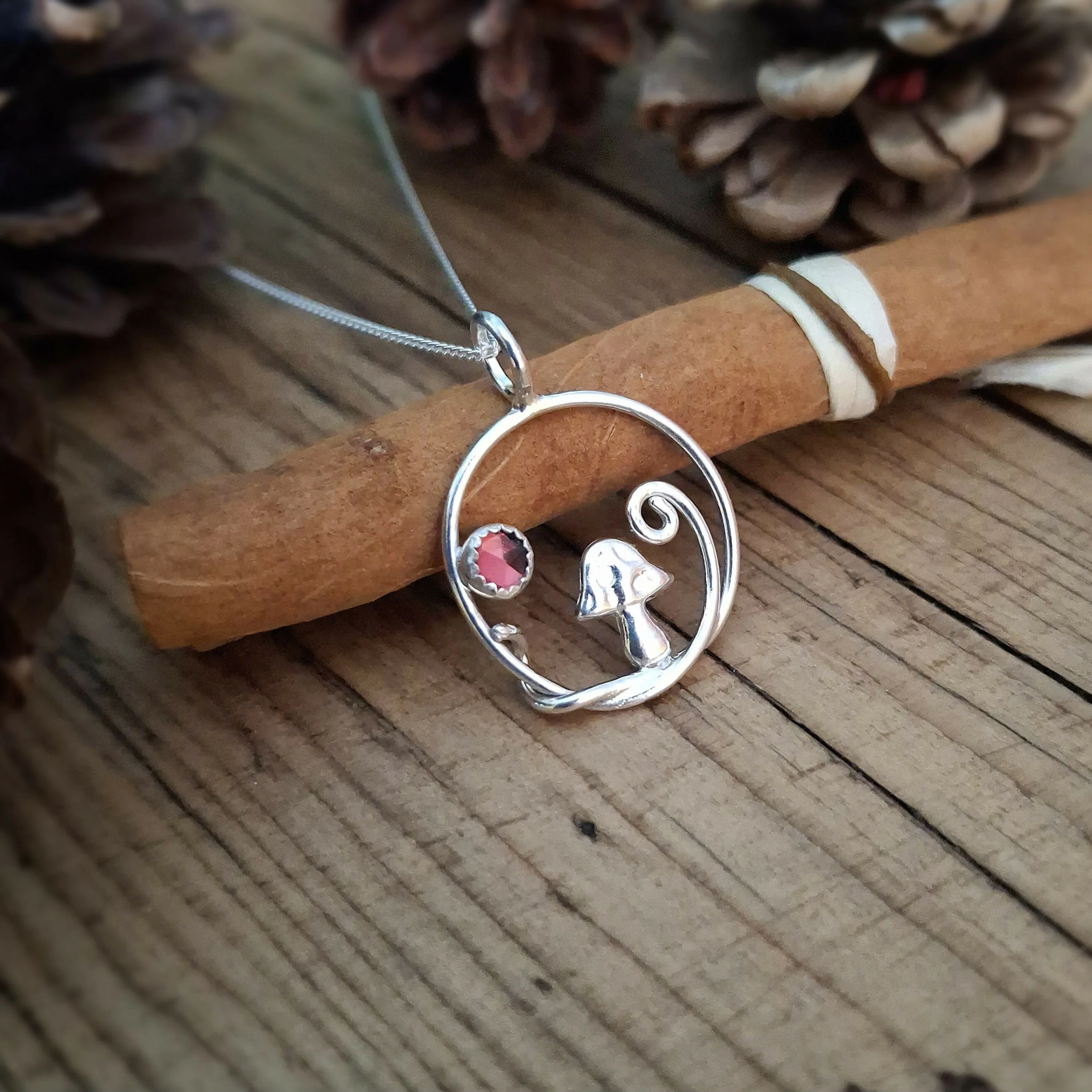 Handmade Silver Toadstool Garnet Necklace - Image 2