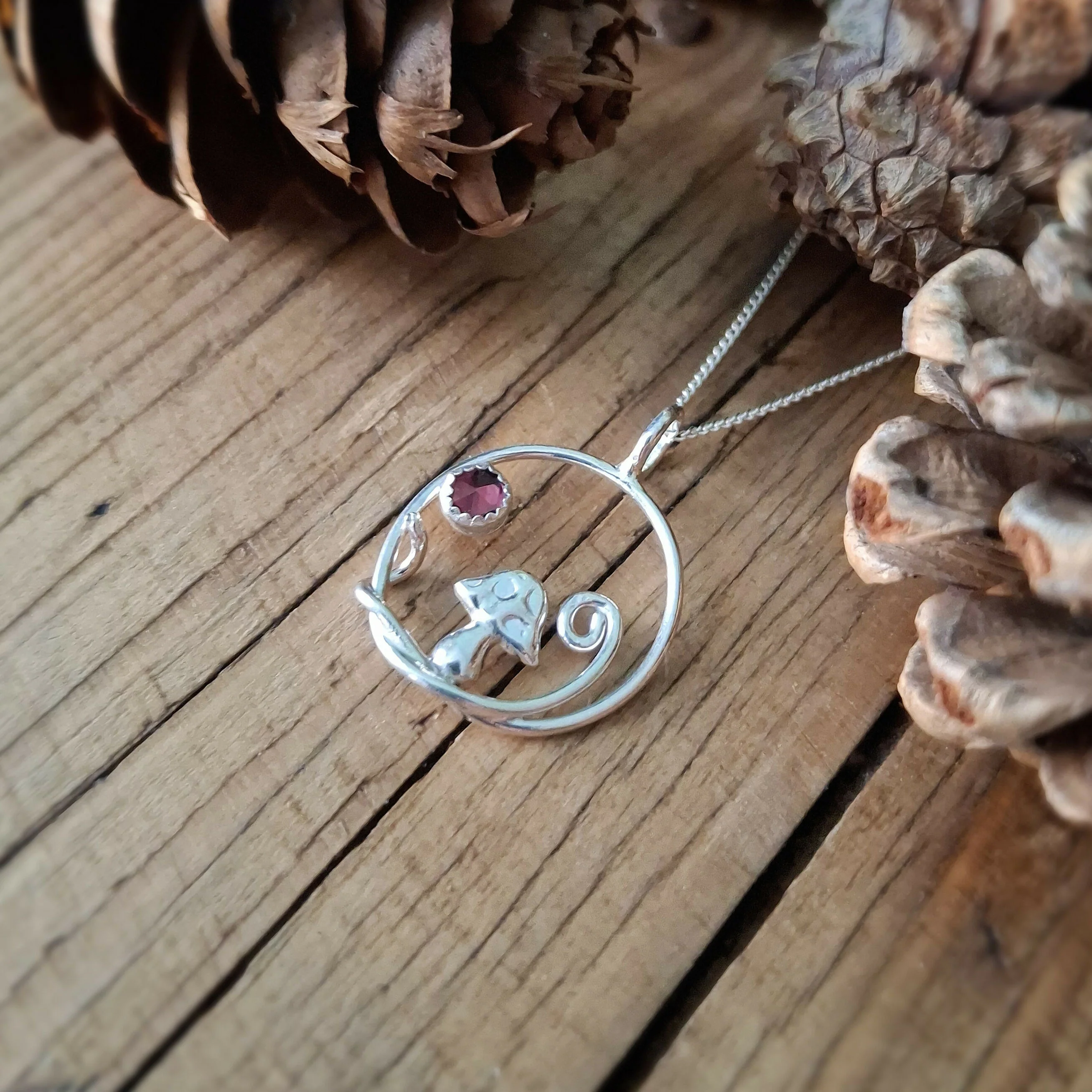 Handmade Silver Toadstool Garnet Necklace - Image 3