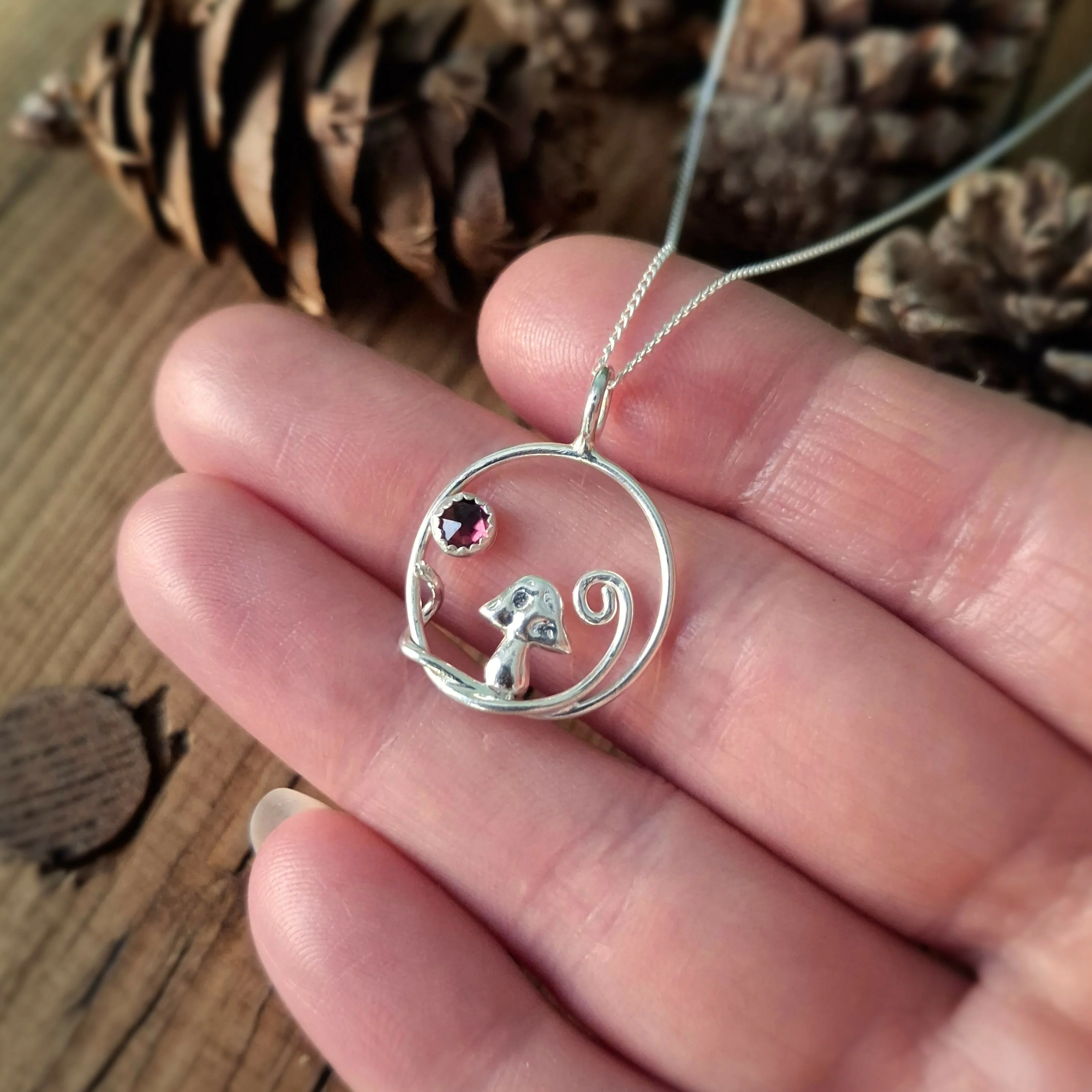 Handmade Silver Toadstool Garnet Necklace - Image 4