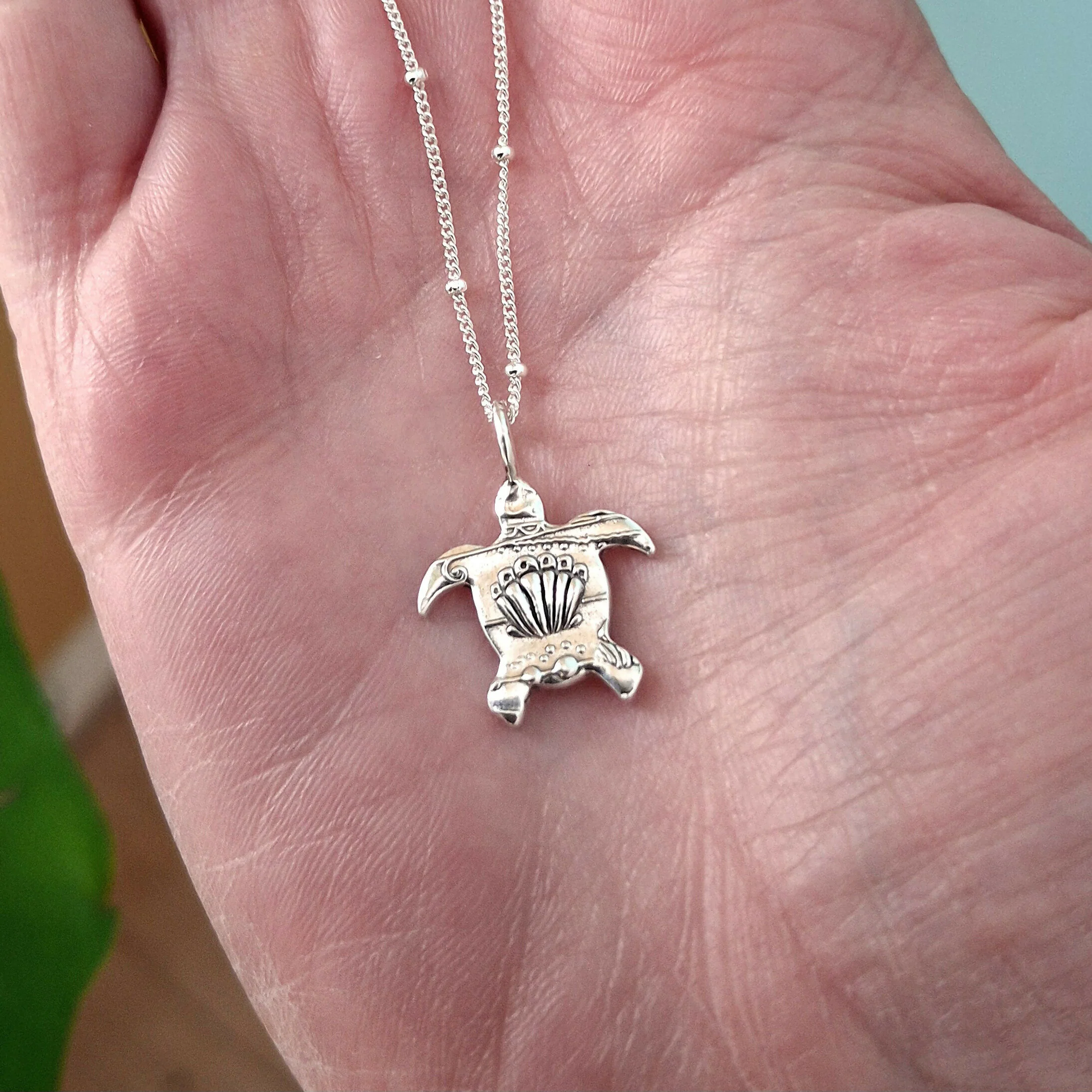 Handmade Silver Turtle Necklace With Shell Pattern - Image 3