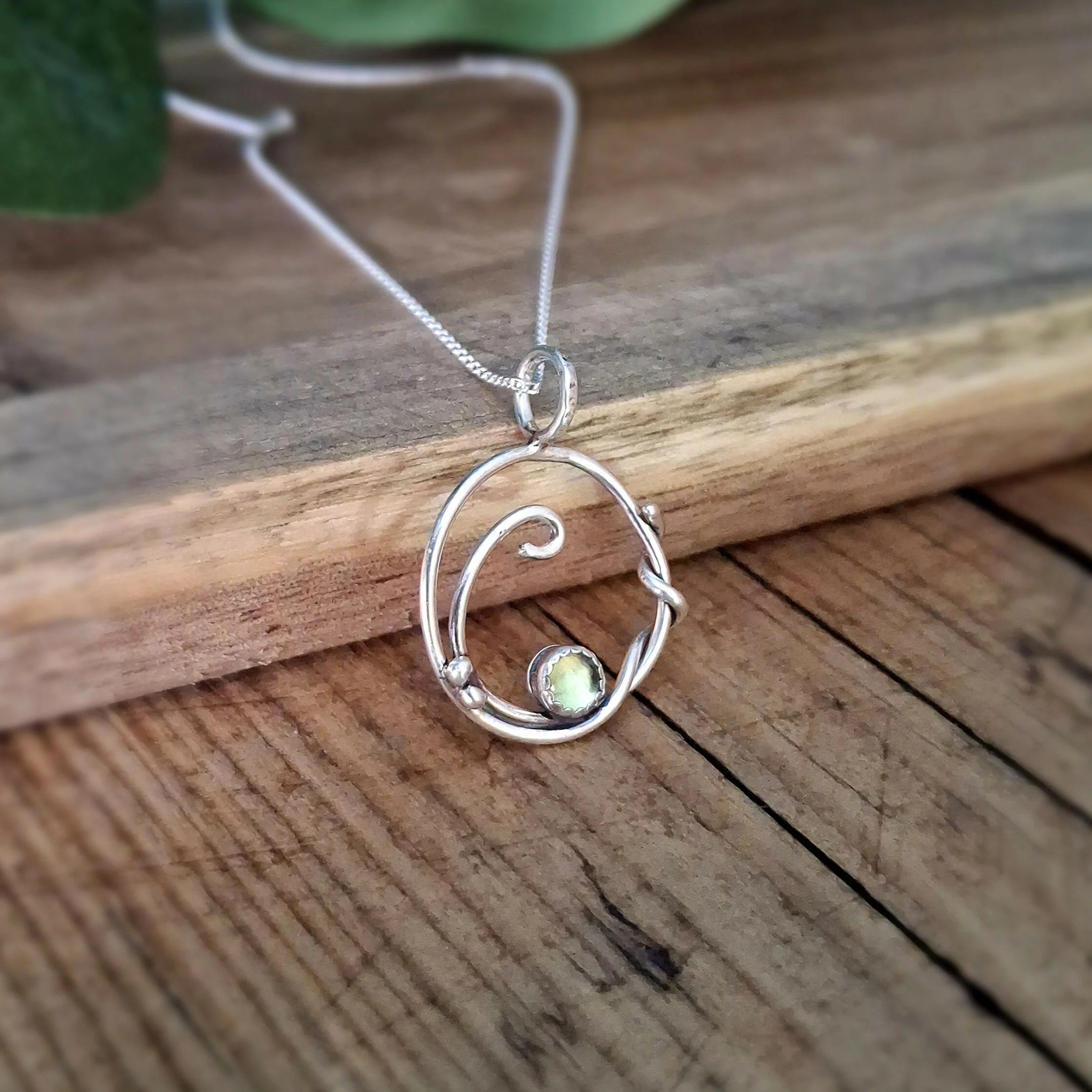 Handmade Silver Vine Necklace with Peridot