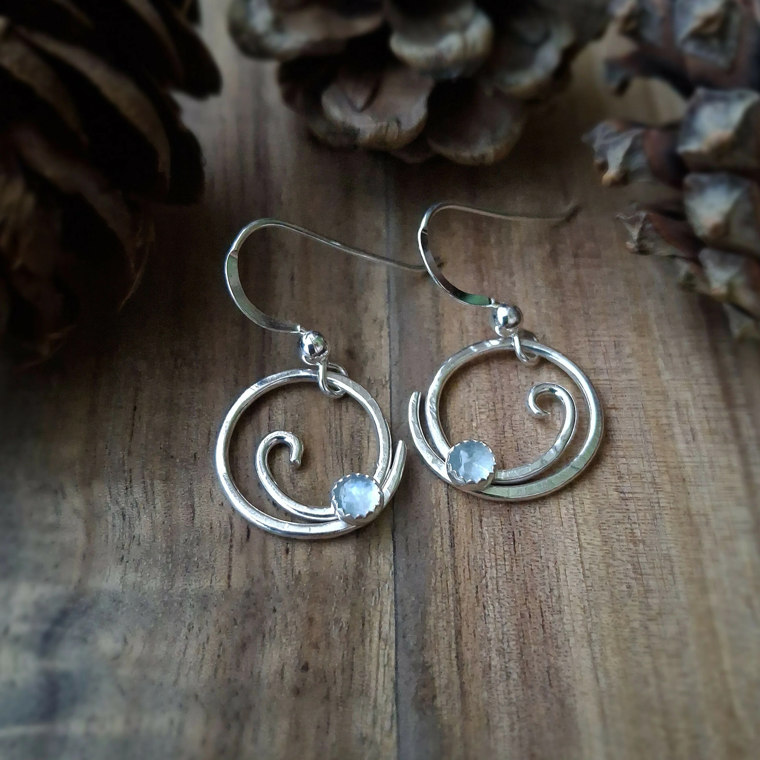 Handmade Silver Wave Earrings With Aquamarine - Image 2
