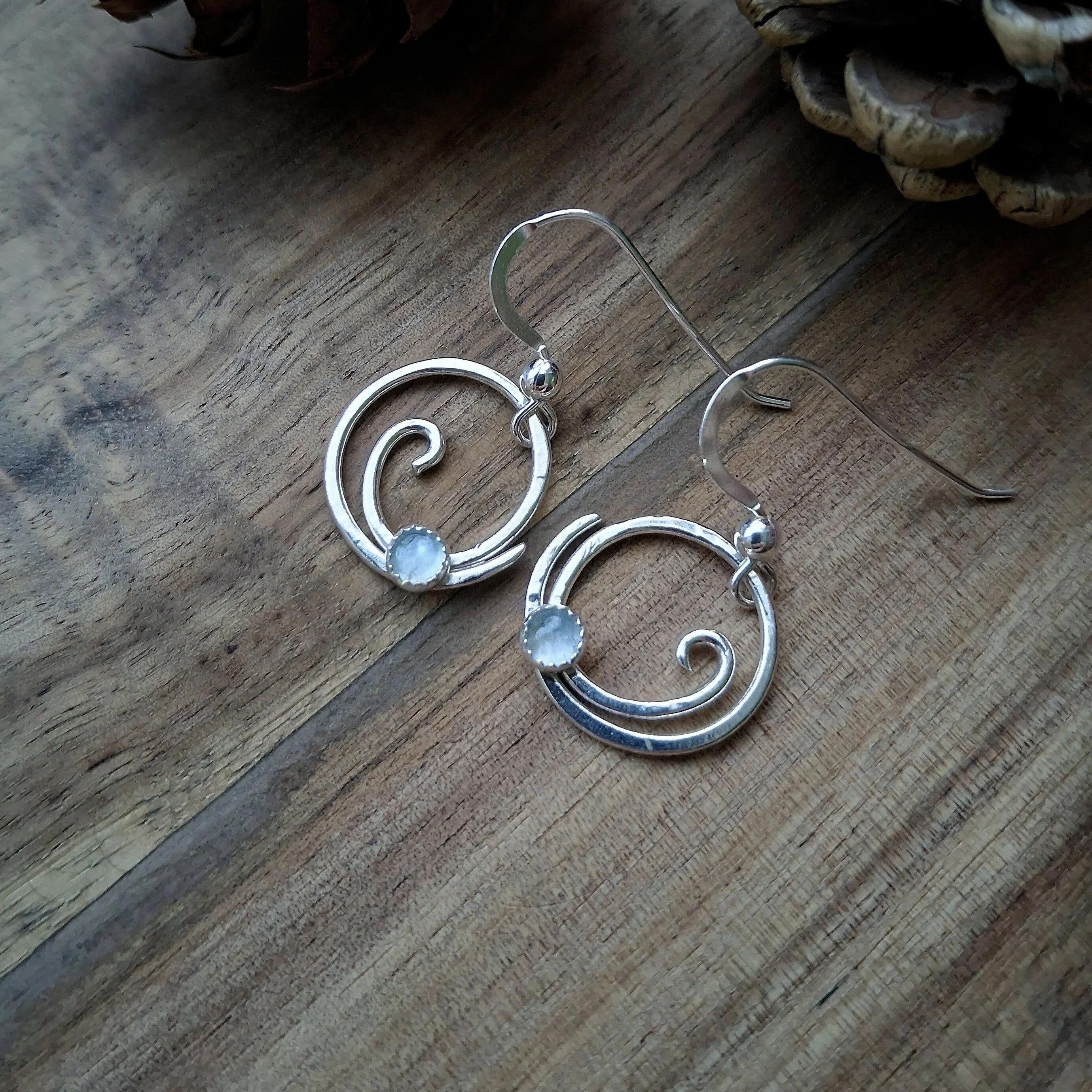 Handmade Silver Wave Earrings With Aquamarine - Image 3
