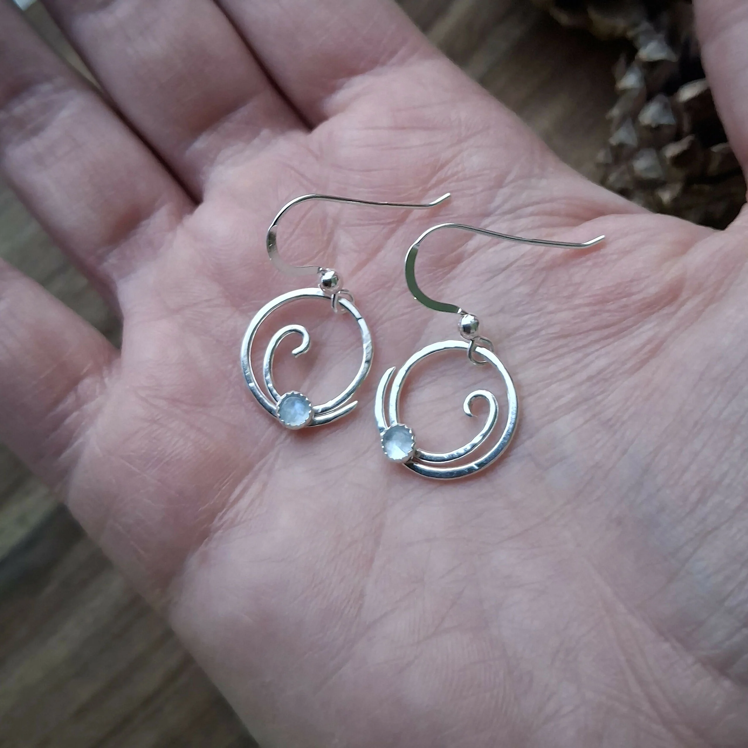 Handmade Silver Wave Earrings With Aquamarine - Image 4
