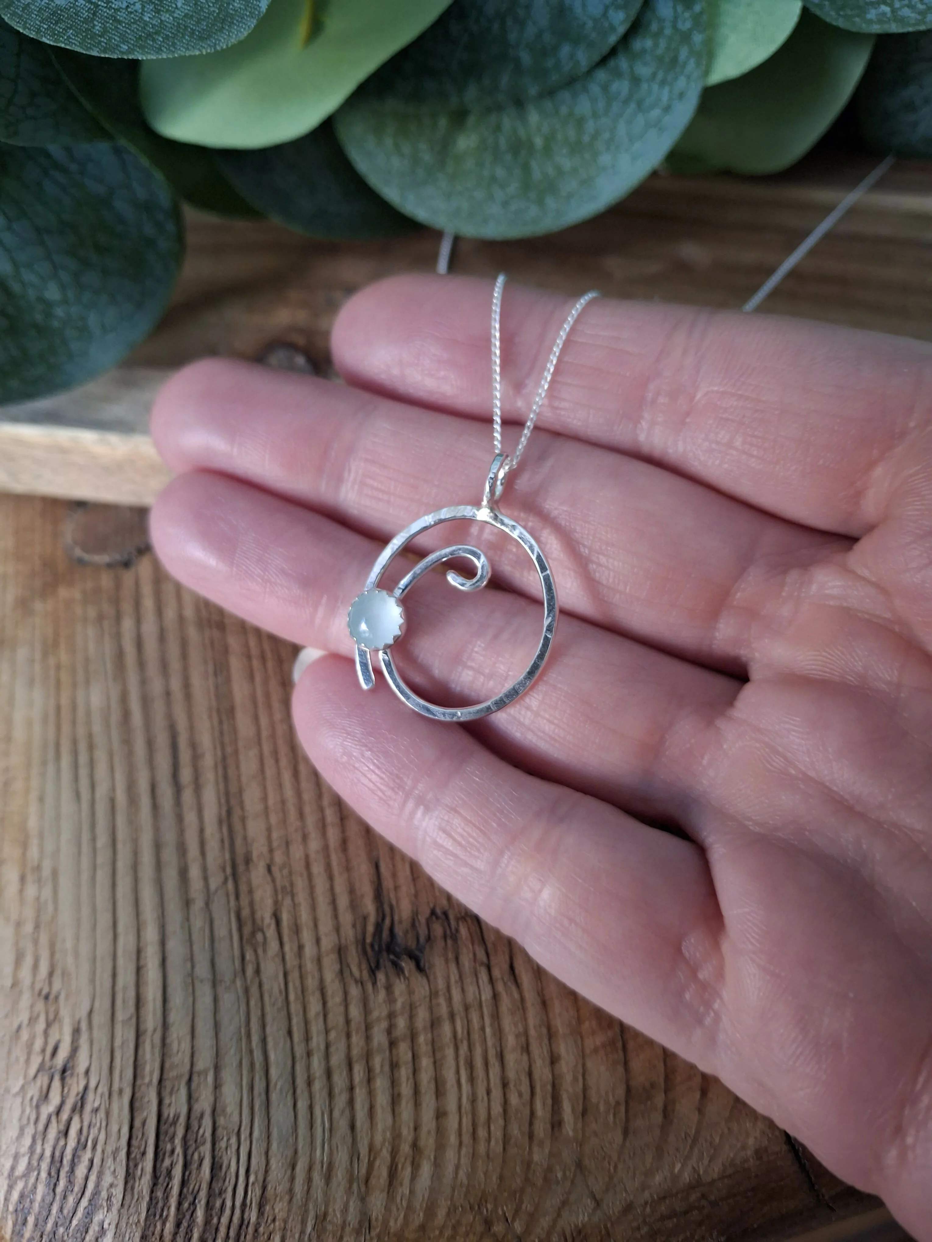 Handmade Silver Wave Necklace With Aquamarine 2 - Image 4