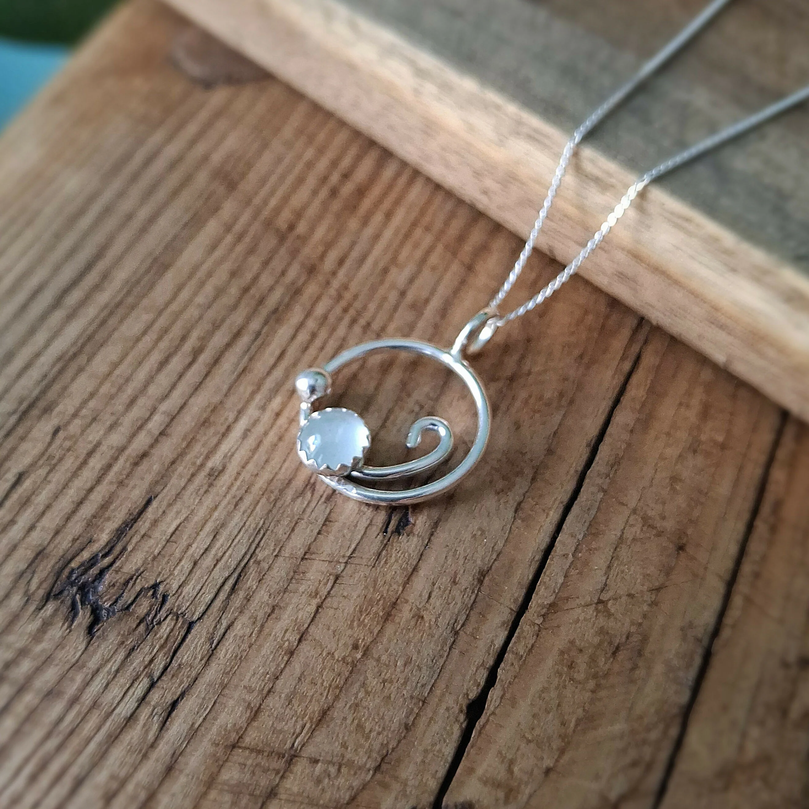 Handmade Silver Wave Necklace With Aquamarine - Image 3
